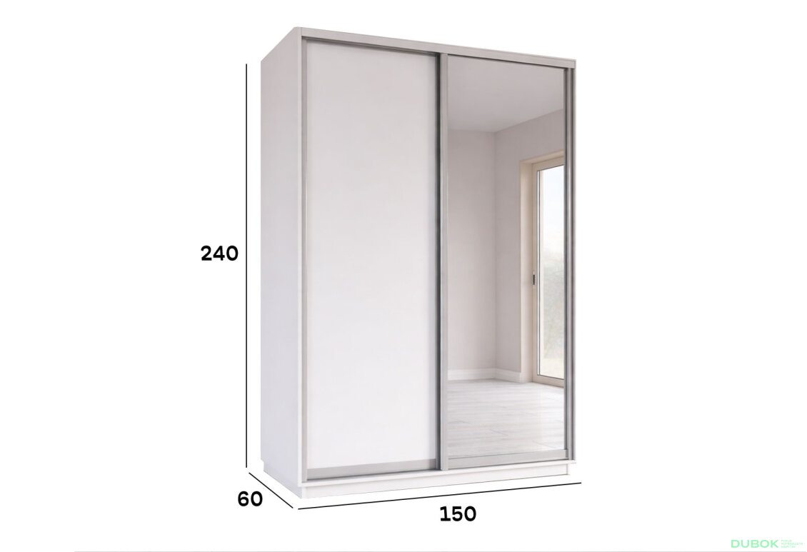 Obrázek 4 - Skříně s posuvnými dveřmi 1500x2400x600 1LTD 1 Zrcadlo Nymphea Alba, profil stříbrný