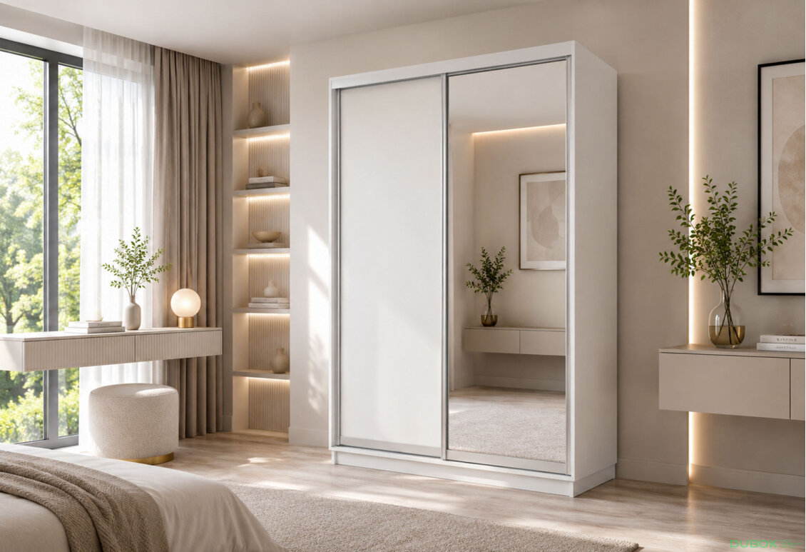 Obrázek 2 - Skříně s posuvnými dveřmi 1500x2400x600 1LTD 1 Zrcadlo Nymphea Alba, profil stříbrný