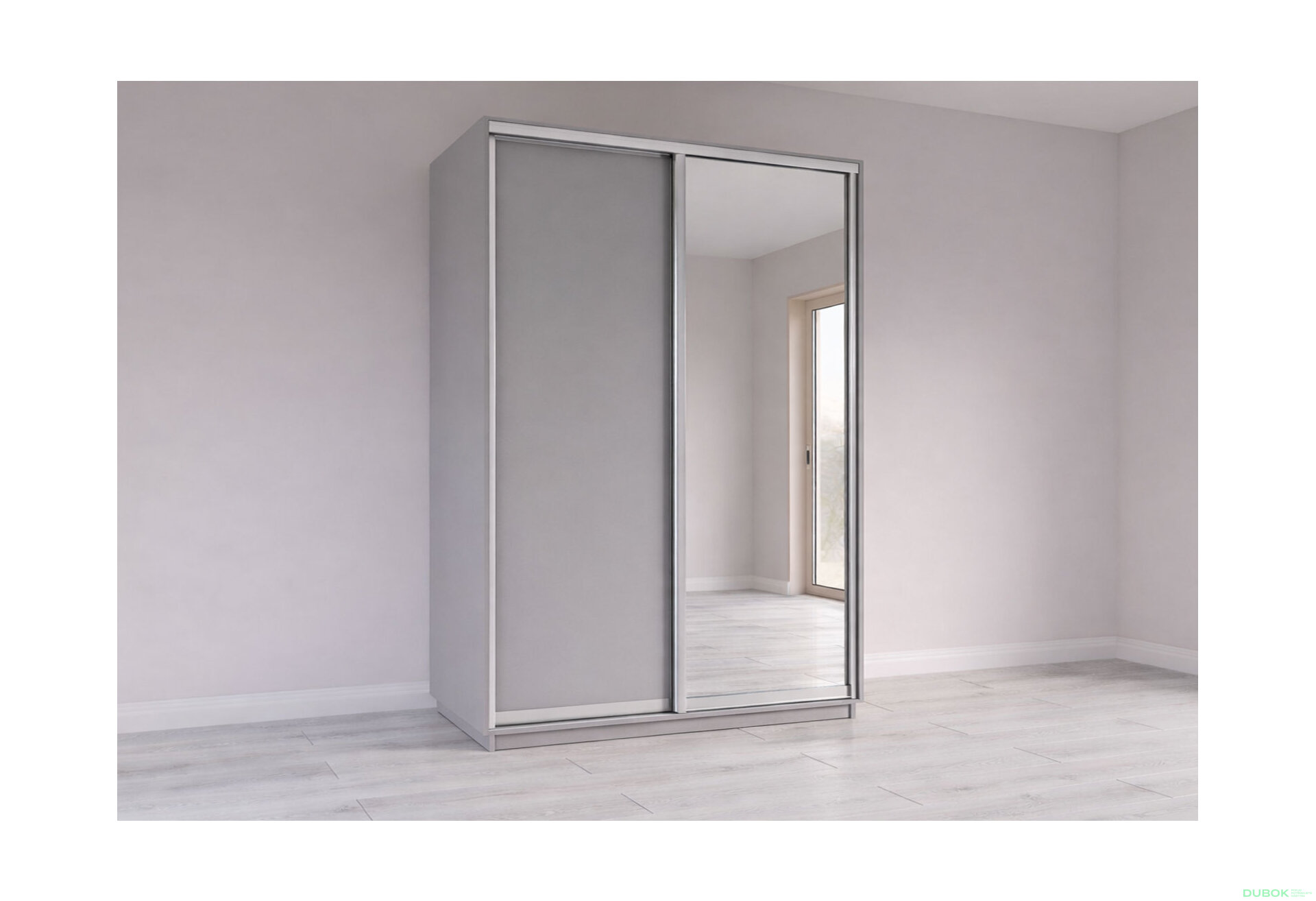 Obrázek 4 - Skříň s posuvnými dveřmi 1500x2400x600 1LTD 1 Zrcadlo myší šedá, profil stříbrný