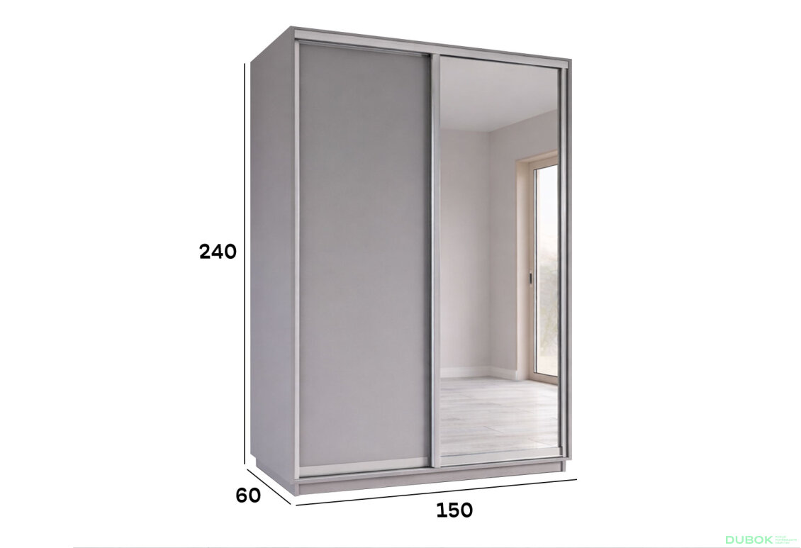 Obrázek 5 - Skříň s posuvnými dveřmi 1500x2400x600 1LTD 1 Zrcadlo myší šedá, profil stříbrný