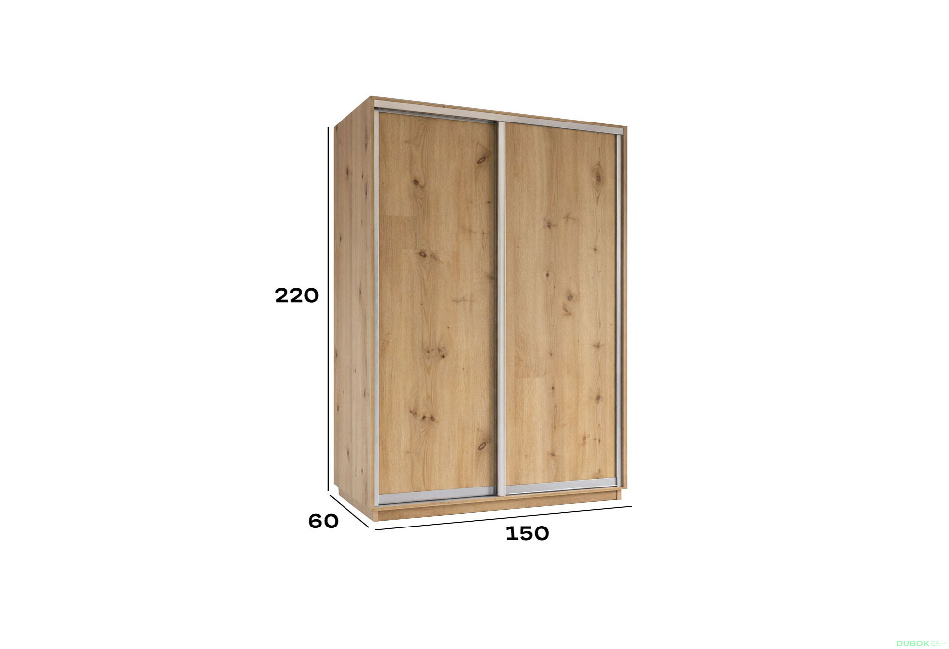 Obrázek 4 - Skříň s posuvnými dveřmi 1500x2200x600 2LTD Dub Artisan, profil stříbrný