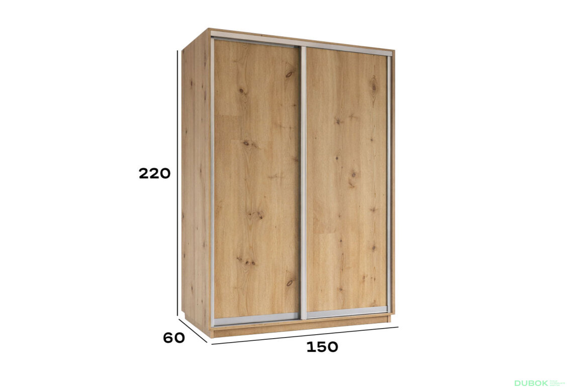 Obrázek 4 - Skříň s posuvnými dveřmi 1500x2200x600 2LTD Dub Artisan, profil stříbrný