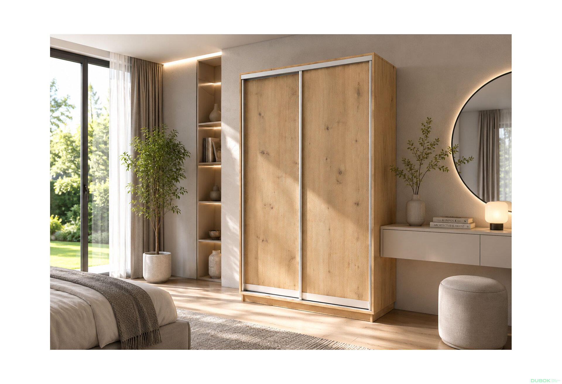 Obrázek 2 - Skříň s posuvnými dveřmi 1500x2200x600 2LTD Dub Artisan, profil stříbrný