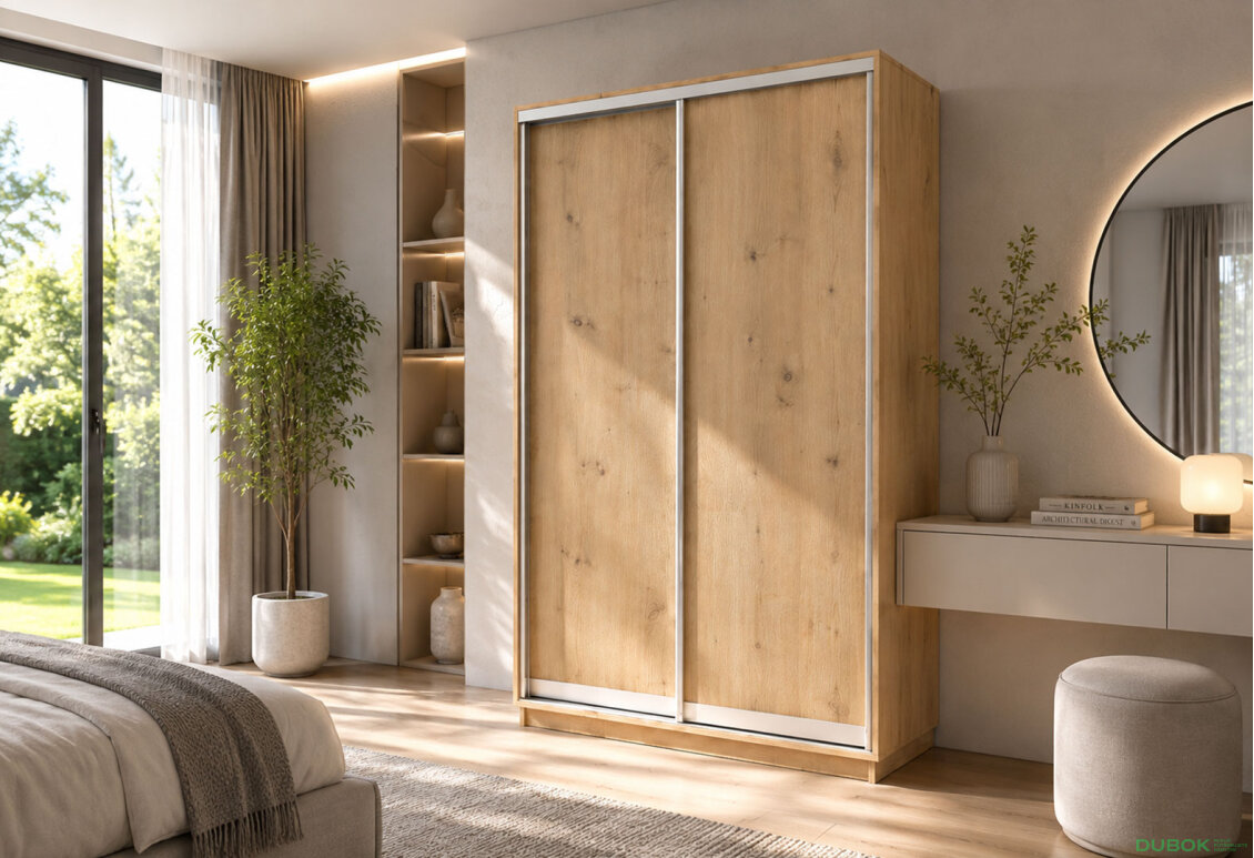 Obrázek 2 - Skříň s posuvnými dveřmi 1500x2200x600 2LTD Dub Artisan, profil stříbrný
