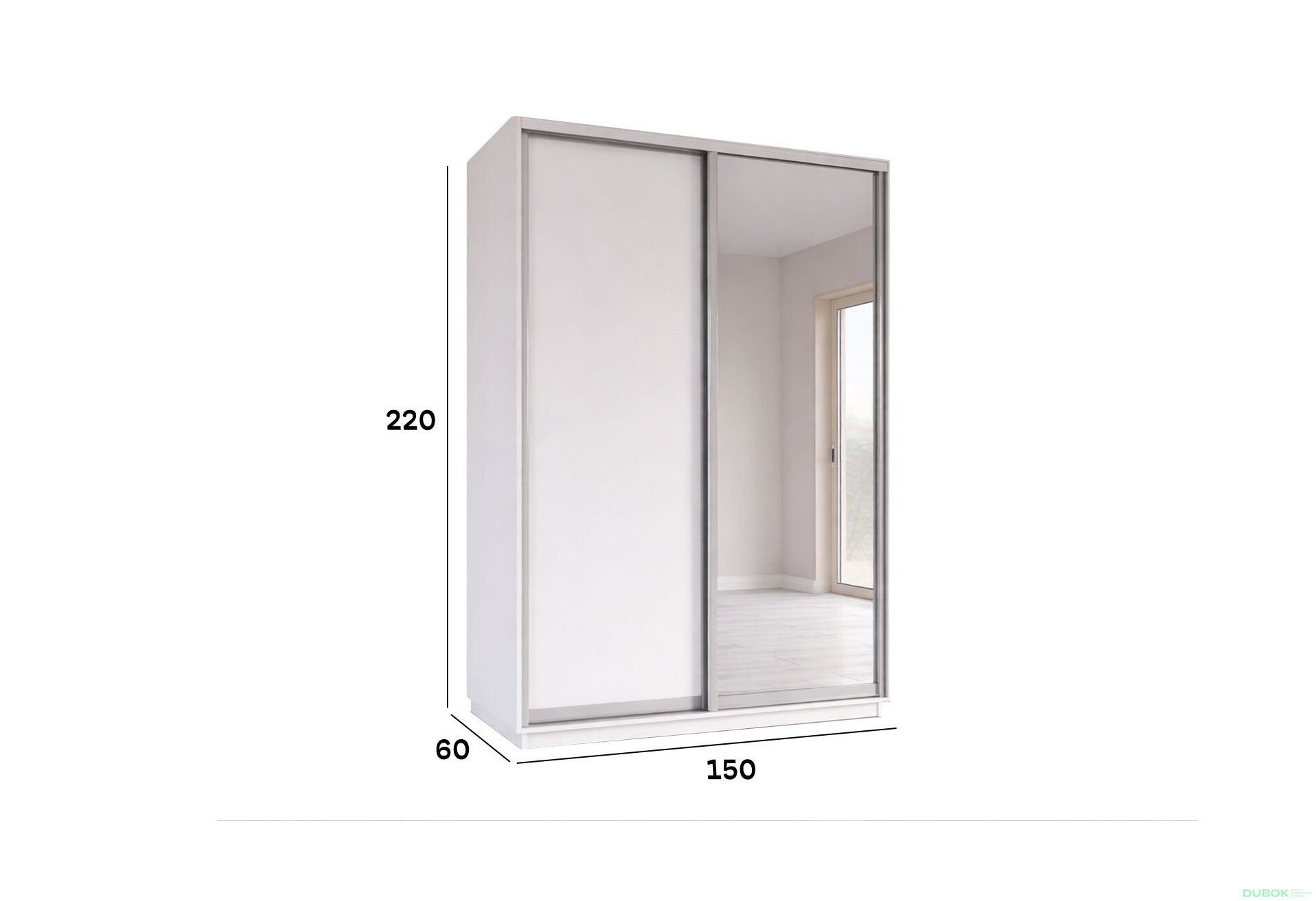 Obrázek 4 - Skříň s posuvnými dveřmi 1500x2200x600 1LTD 1 Zrcadlo Nymphea Alba, profil stříbrný