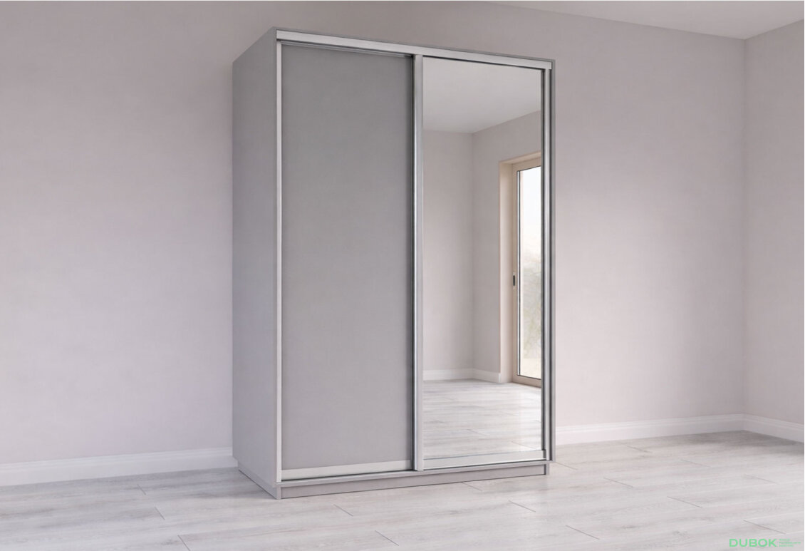 Obrázek 4 - Skříň s posuvnými dveřmi 1500x2200x600 1LTD 1 Zrcadlo myší šedá, profil stříbrný