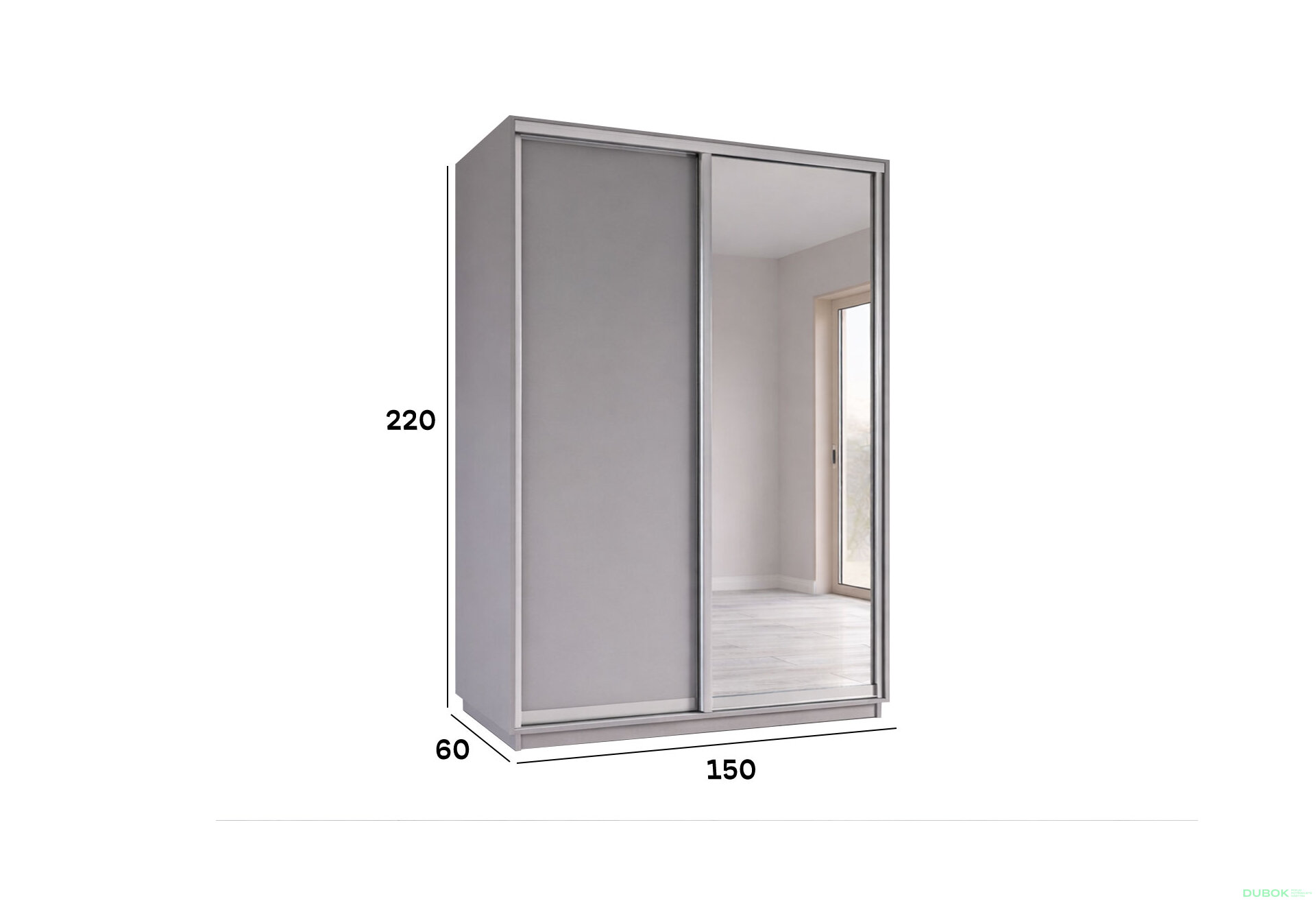 Obrázek 5 - Skříň s posuvnými dveřmi 1500x2200x600 1LTD 1 Zrcadlo myší šedá, profil stříbrný