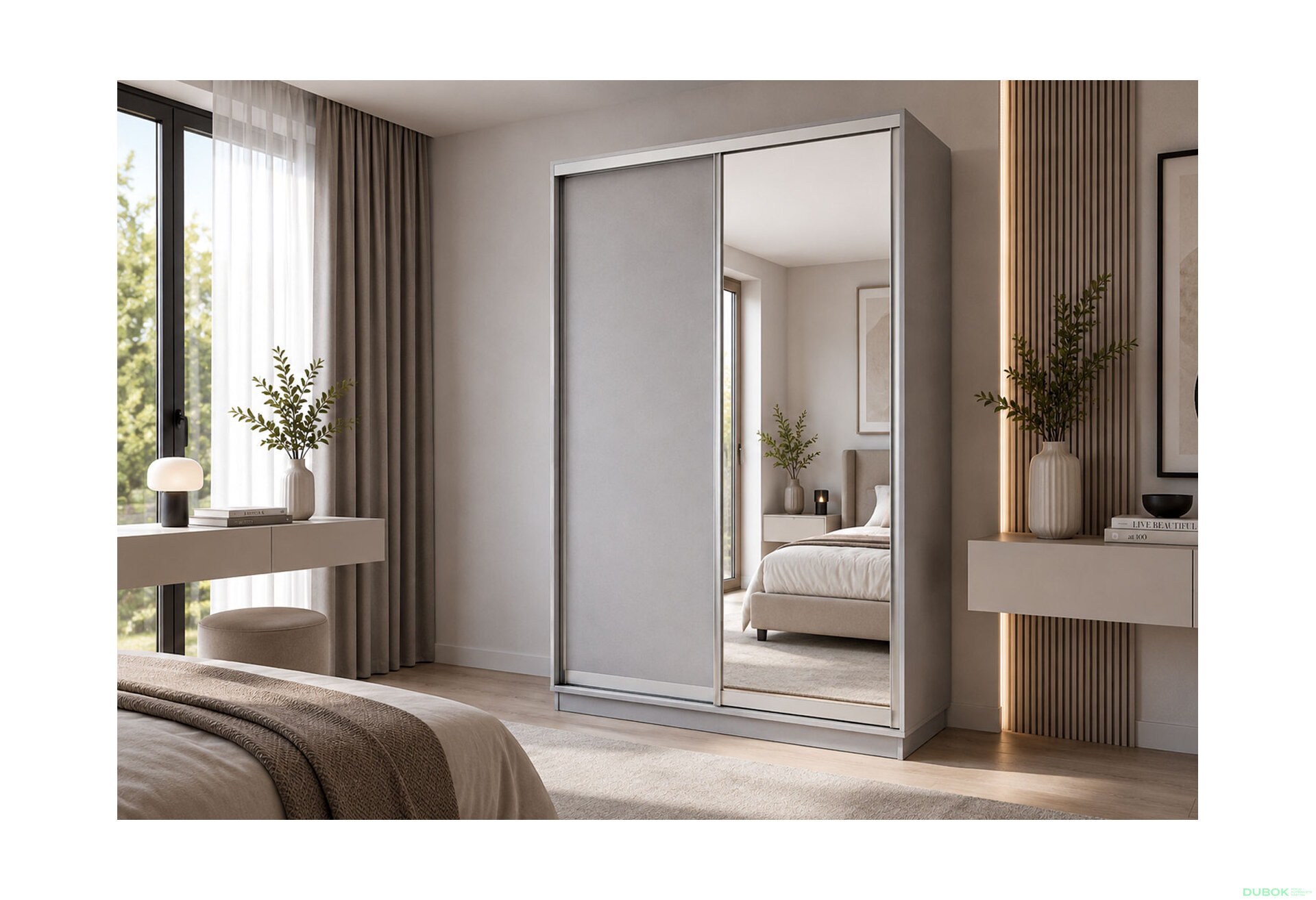Obrázek 3 - Skříň s posuvnými dveřmi 1500x2200x600 1LTD 1 Zrcadlo myší šedá, profil stříbrný
