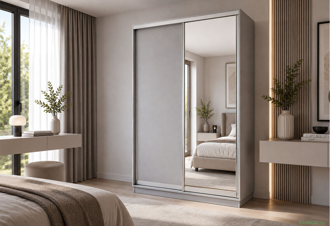 Obrázek 3 - Skříň s posuvnými dveřmi 1500x2200x600 1LTD 1 Zrcadlo myší šedá, profil stříbrný