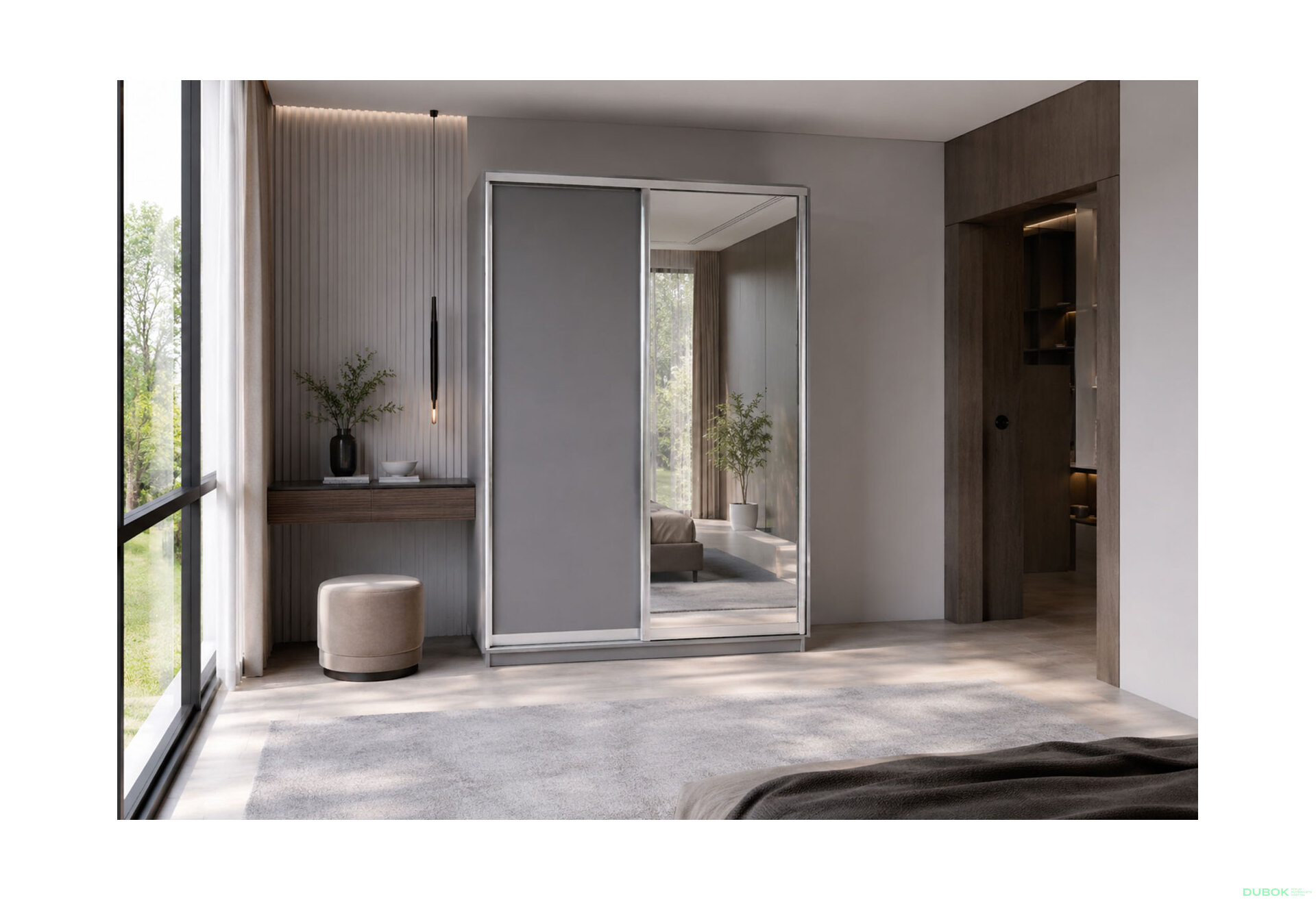 Obrázek 2 - Skříň s posuvnými dveřmi 1500x2200x600 1LTD 1 Zrcadlo myší šedá, profil stříbrný