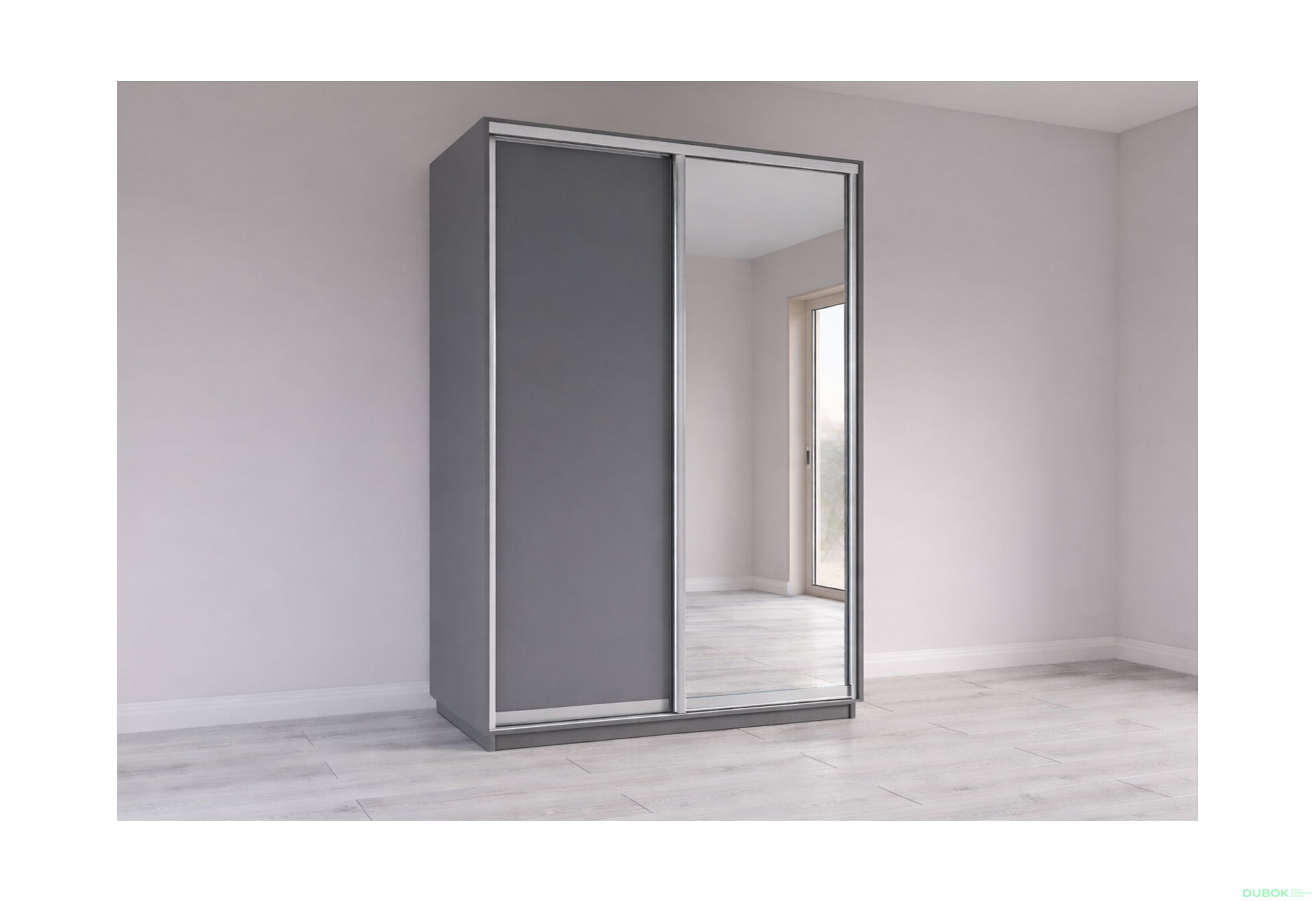 Obrázek 3 - Skříň s posuvnými dveřmi 1500x2200x600 1LTD 1 Zrcadlo grafit šedý, profil stříbrný