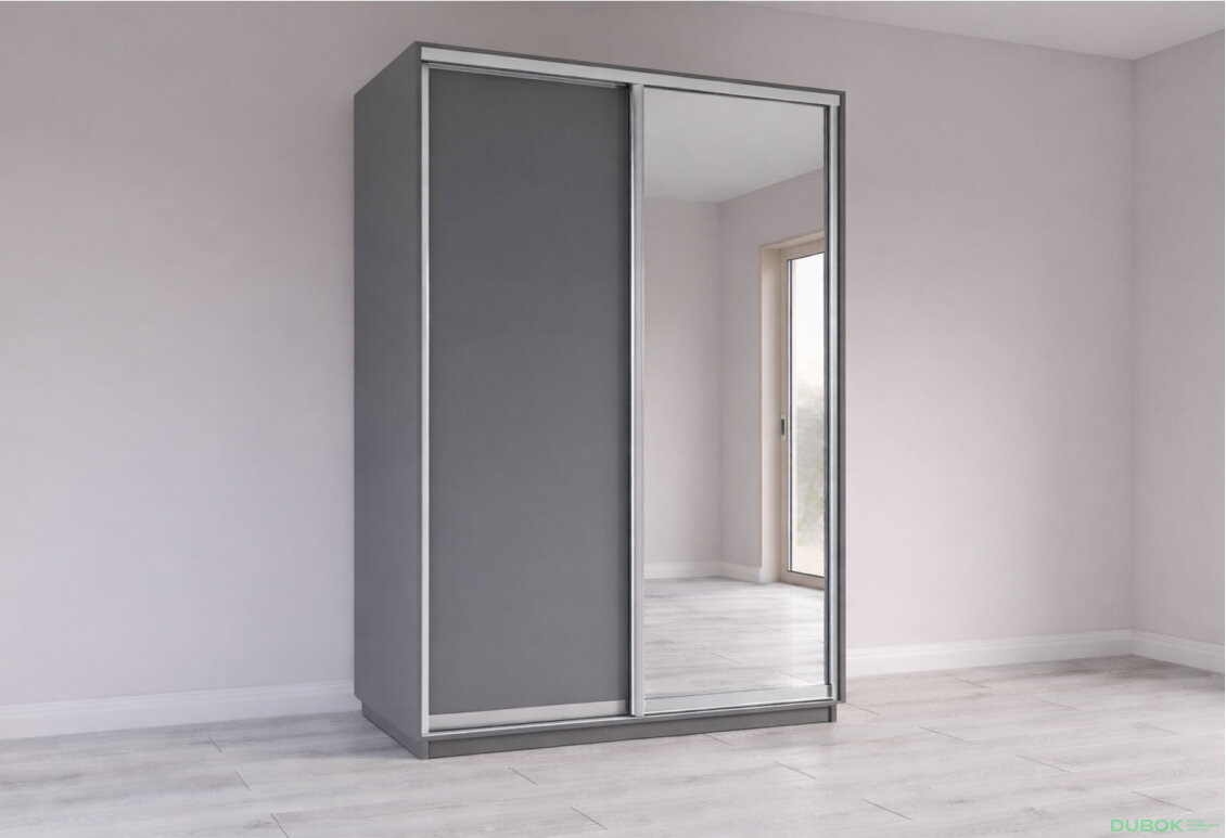 Obrázek 3 - Skříň s posuvnými dveřmi 1500x2200x600 1LTD 1 Zrcadlo grafit šedý, profil stříbrný