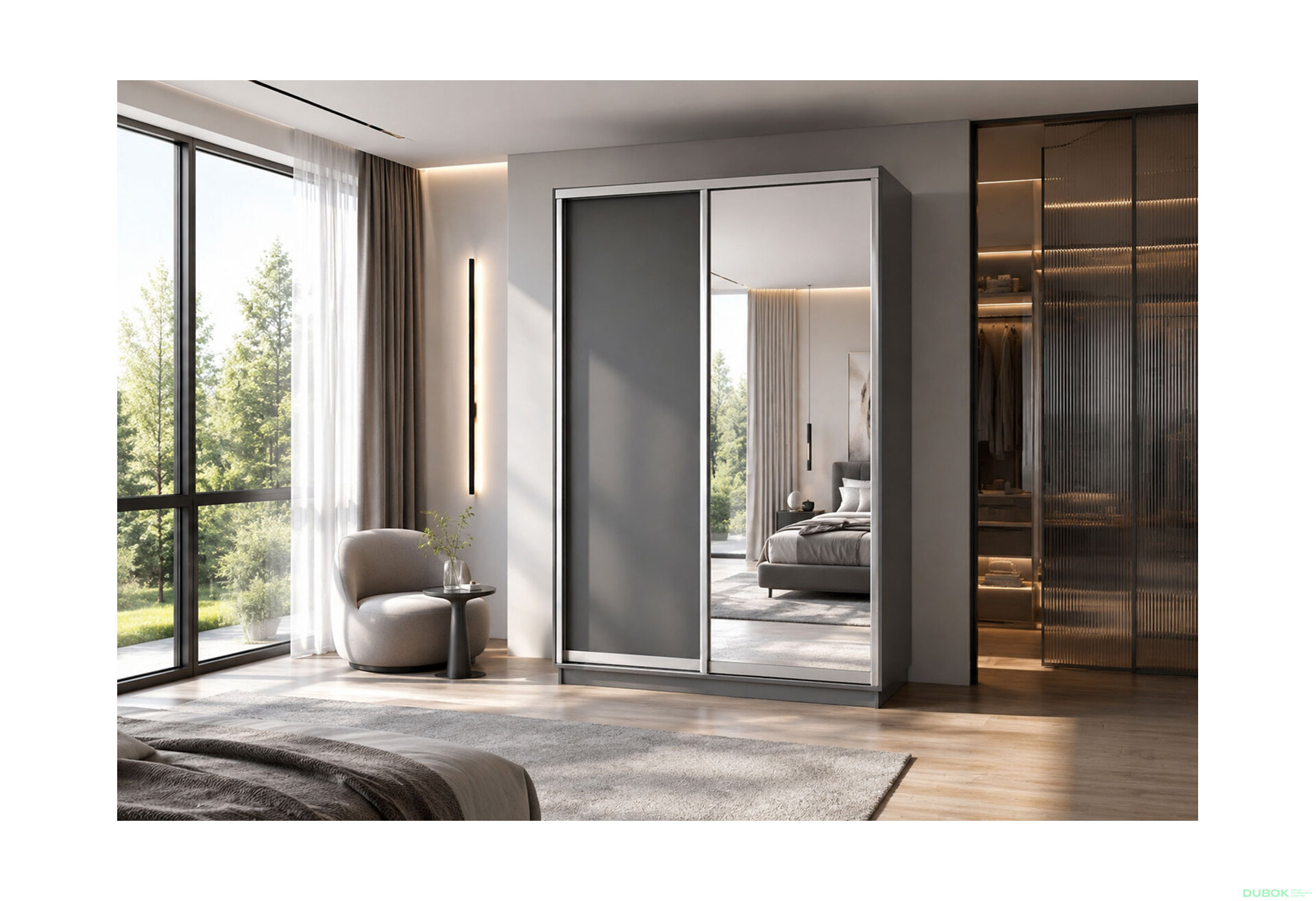 Obrázek 2 - Skříň s posuvnými dveřmi 1500x2200x600 1LTD 1 Zrcadlo grafit šedý, profil stříbrný