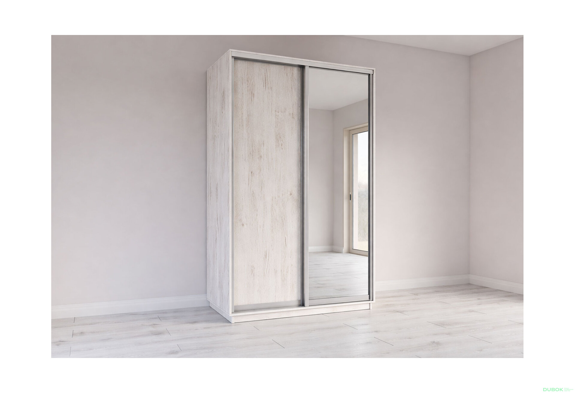 Obrázek 3 - Skříně s posuvnými dveřmi 1400x2200x600 1LTD 1 Zrcadlo Dub Craft bílý, profil stříbrný
