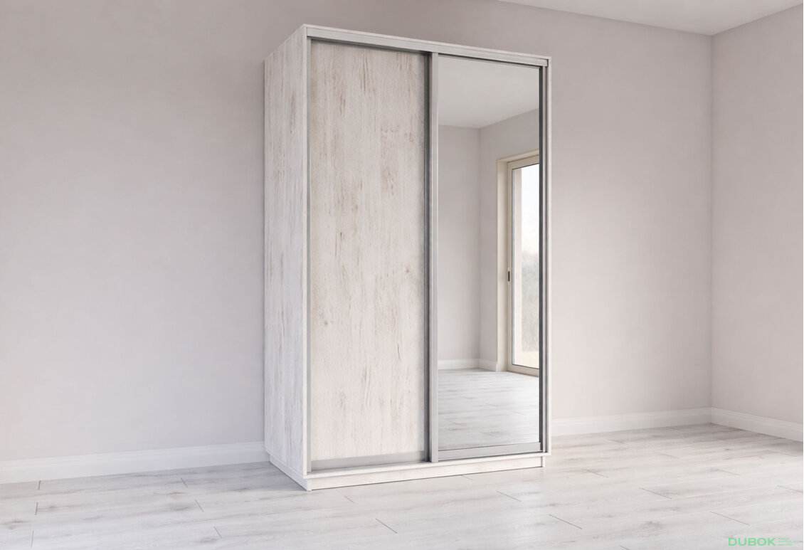 Obrázek 3 - Skříně s posuvnými dveřmi 1400x2200x600 1LTD 1 Zrcadlo Dub Craft bílý, profil stříbrný