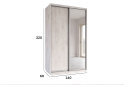 Obrázek 4 - Skříně s posuvnými dveřmi 1400x2200x600 1LTD 1 Zrcadlo Dub Craft bílý, profil stříbrný