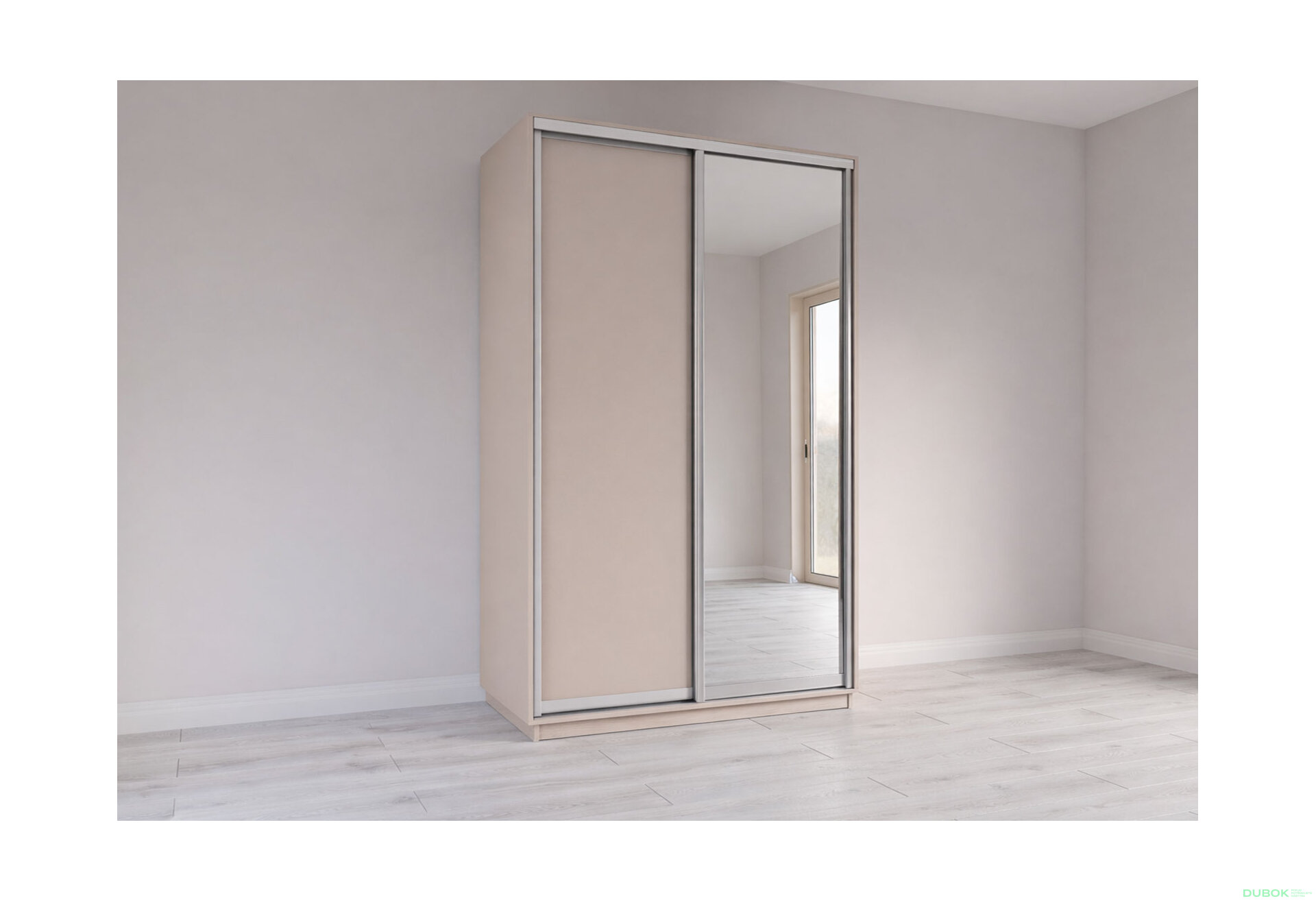 Obrázek 3 - Skříň s posuvnými dveřmi 1400x2200x600 1LTD 1 Zrcadlo Kašmír, profil stříbrný