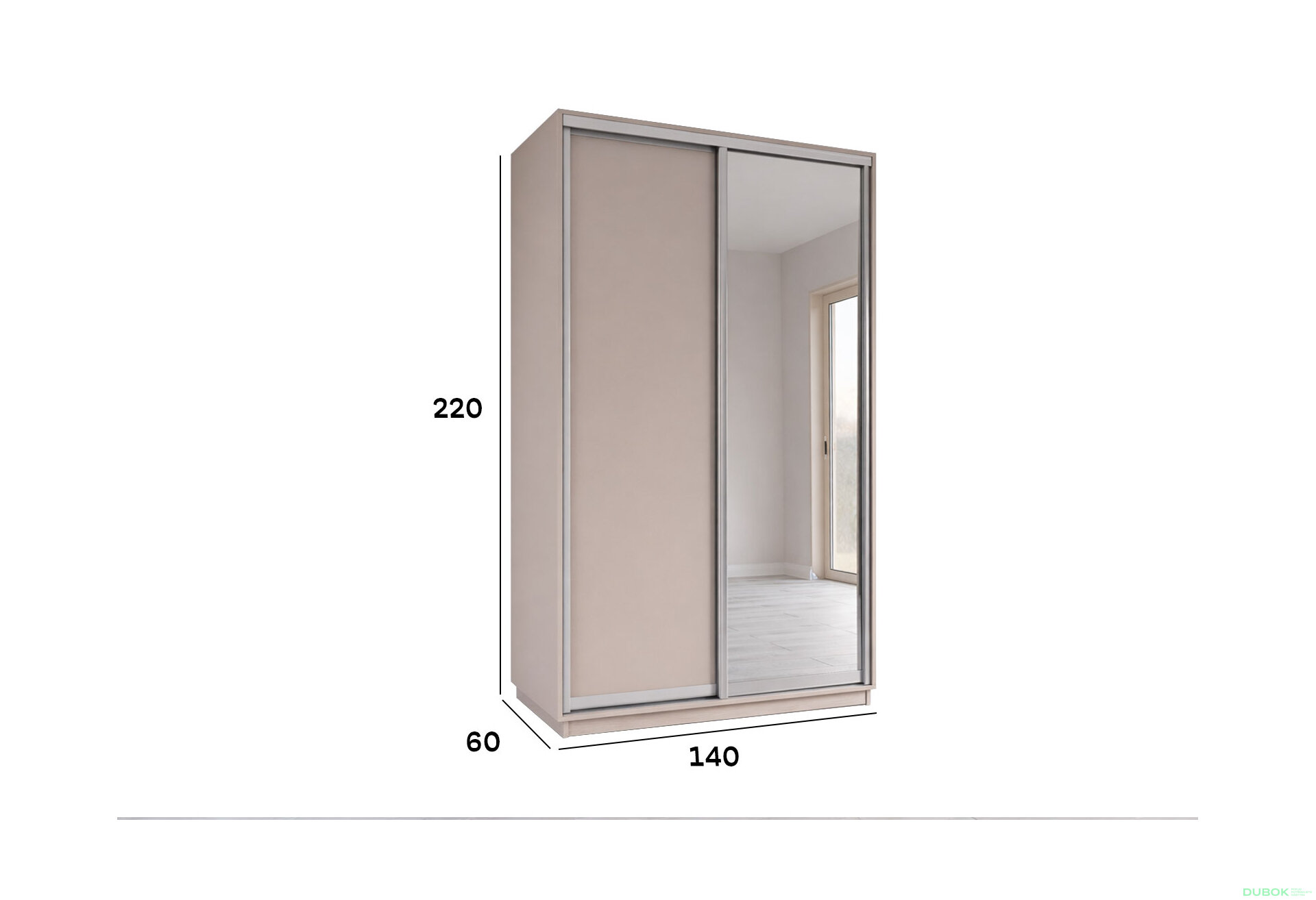 Obrázek 4 - Skříň s posuvnými dveřmi 1400x2200x600 1LTD 1 Zrcadlo Kašmír, profil stříbrný