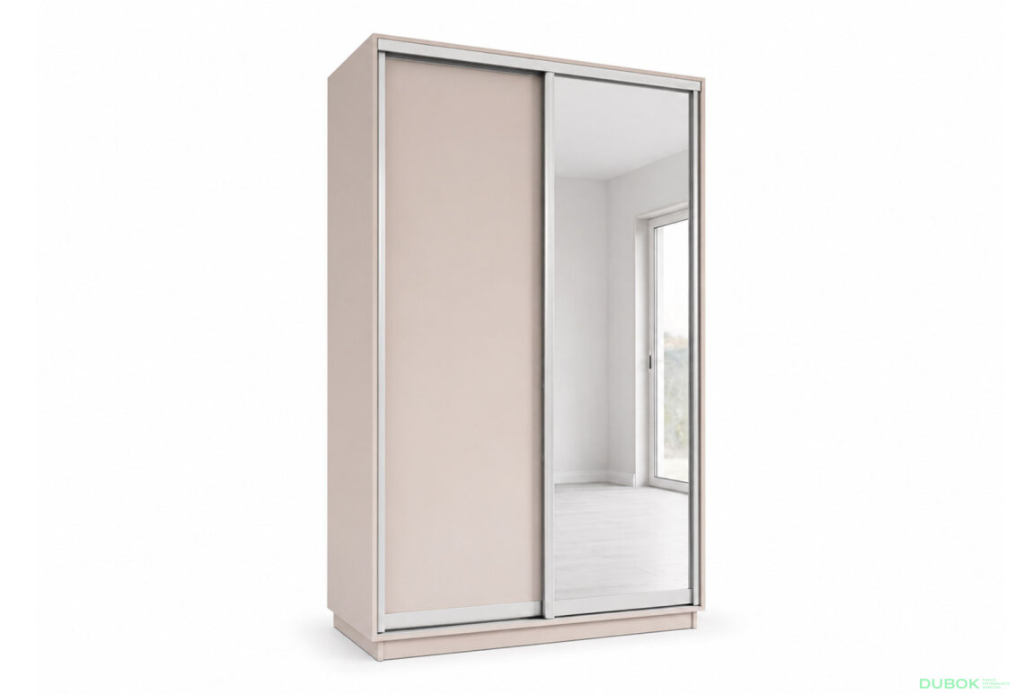 Skříň s posuvnými dveřmi 1400x2200x600 1LTD 1 Zrcadlo Kašmír, profil stříbrný