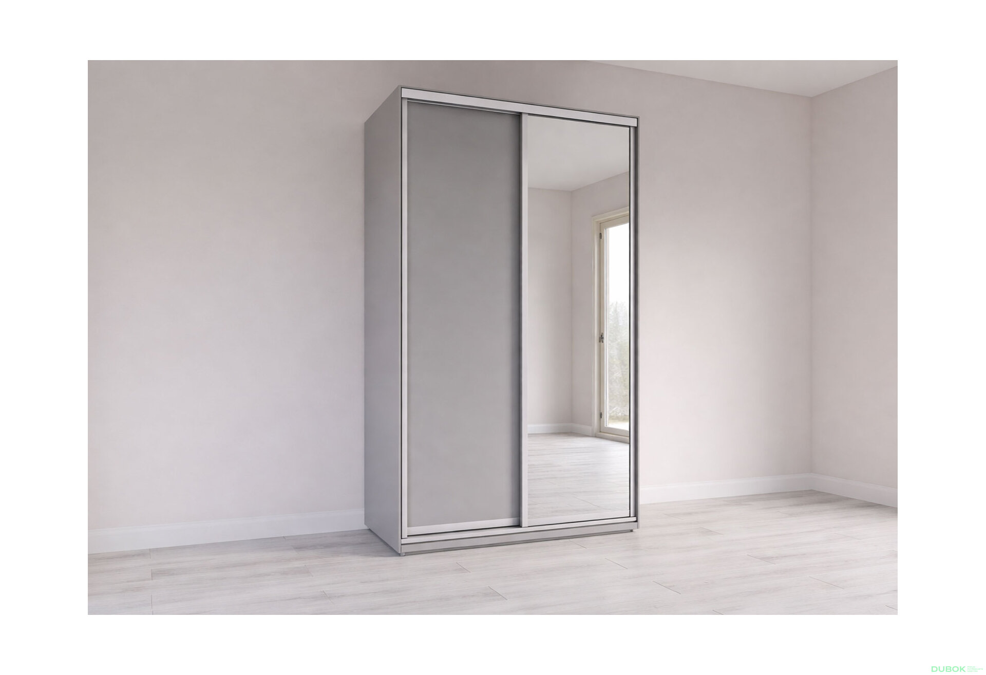 Obrázek 3 - Skříň s posuvnými dveřmi 1400x2200x600 1LTD 1 Zrcadlo myší šedá, profil stříbrný