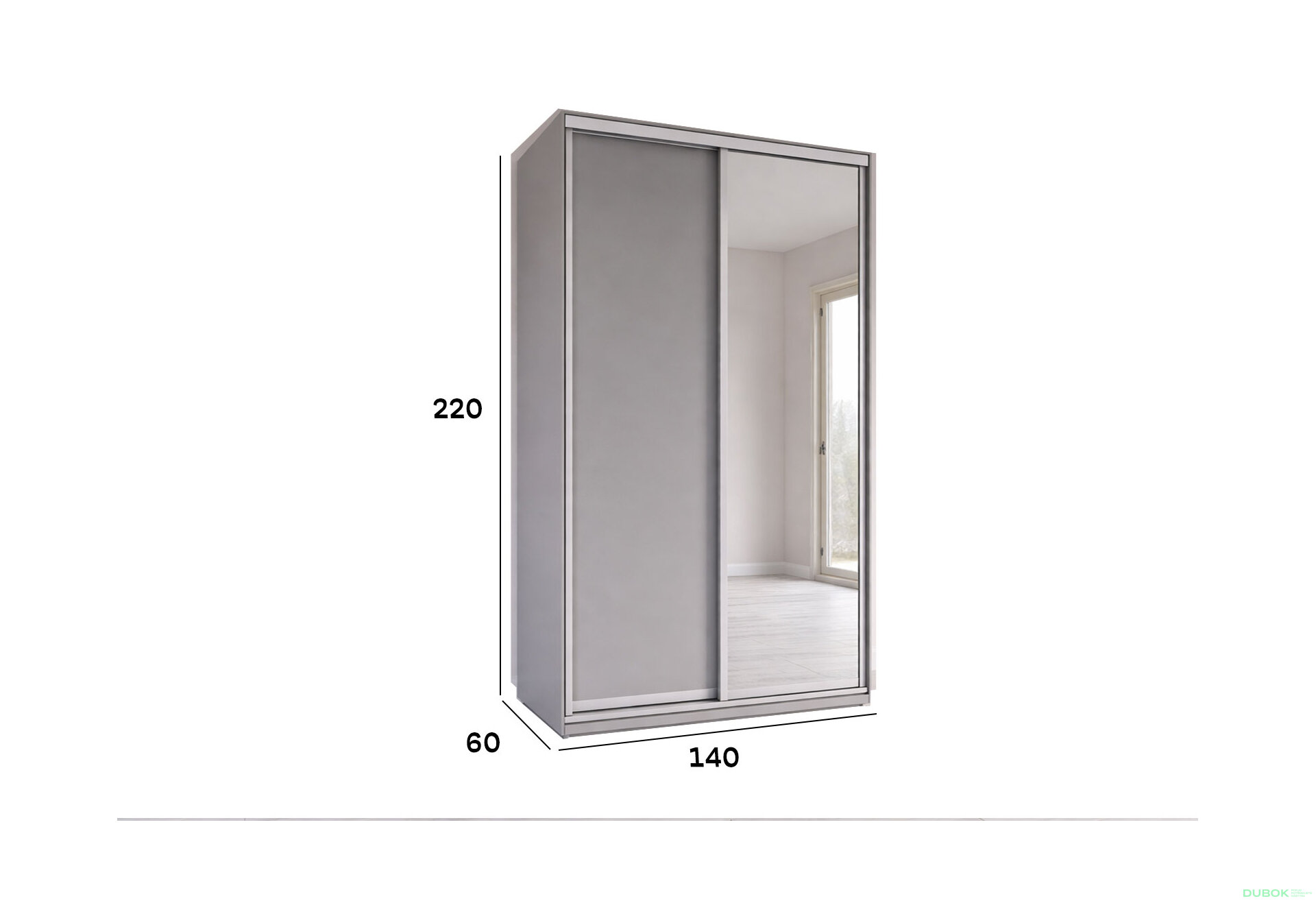 Obrázek 4 - Skříň s posuvnými dveřmi 1400x2200x600 1LTD 1 Zrcadlo myší šedá, profil stříbrný