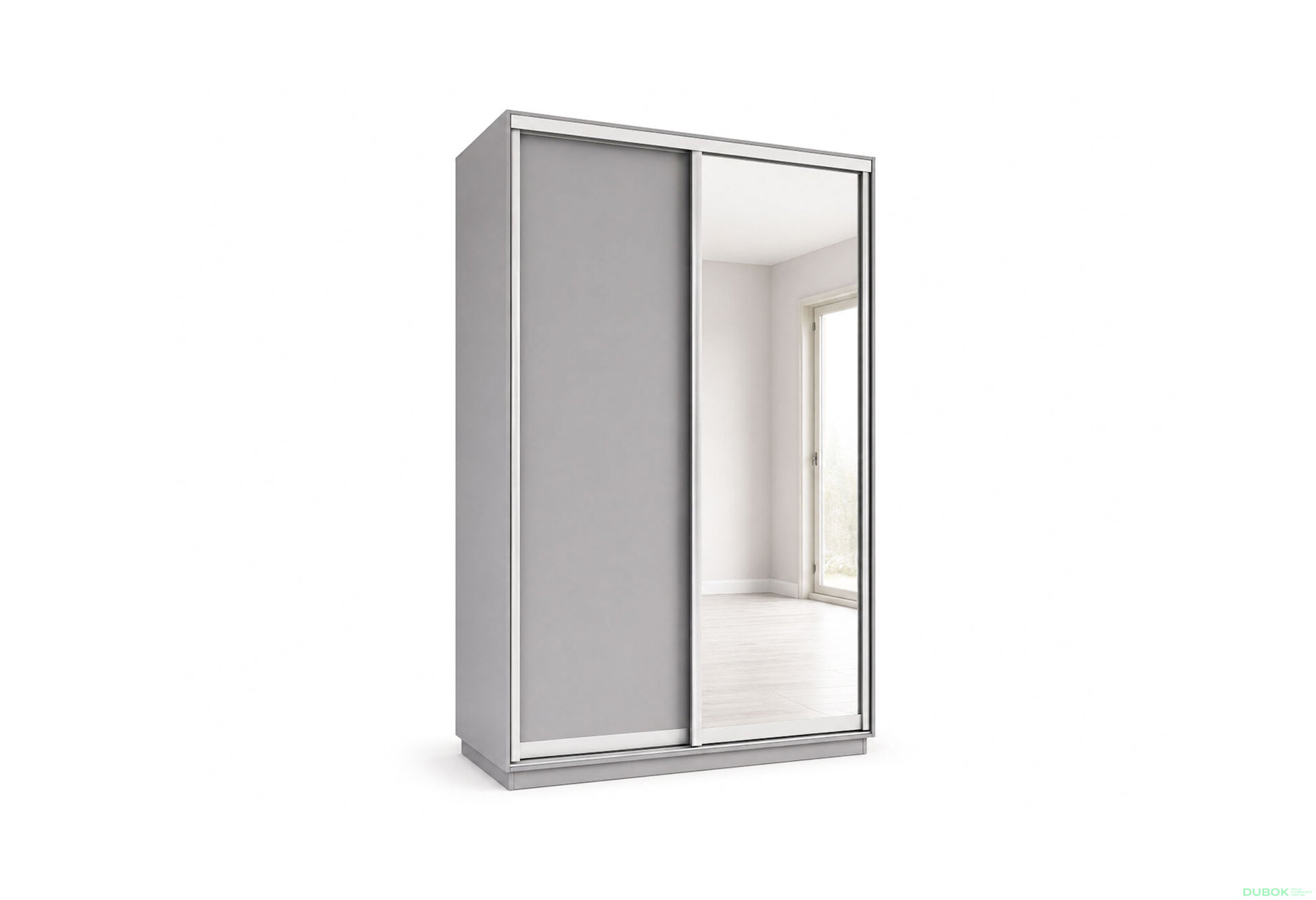 Obrázek 1 - Skříň s posuvnými dveřmi 1400x2200x600 1LTD 1 Zrcadlo myší šedá, profil stříbrný