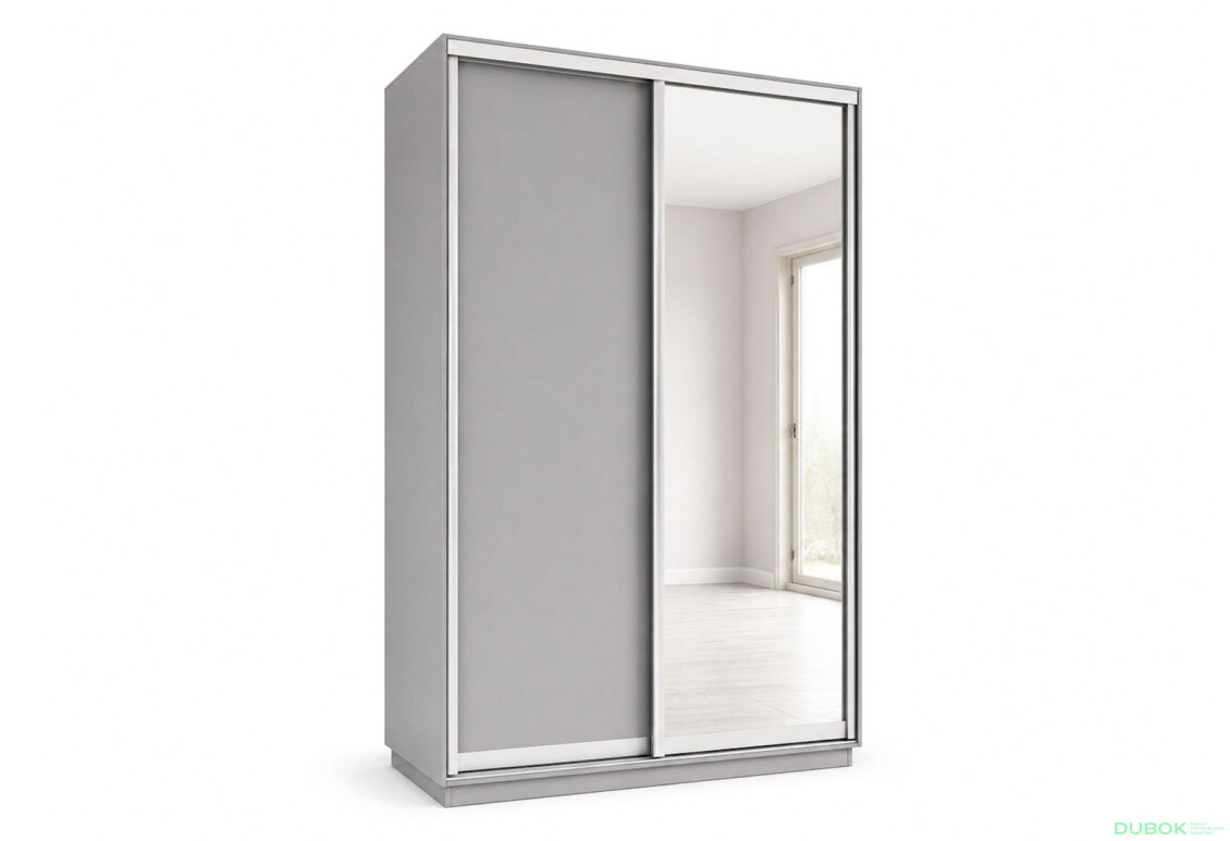 Skříň s posuvnými dveřmi 1400x2200x600 1LTD 1 Zrcadlo myší šedá, profil stříbrný