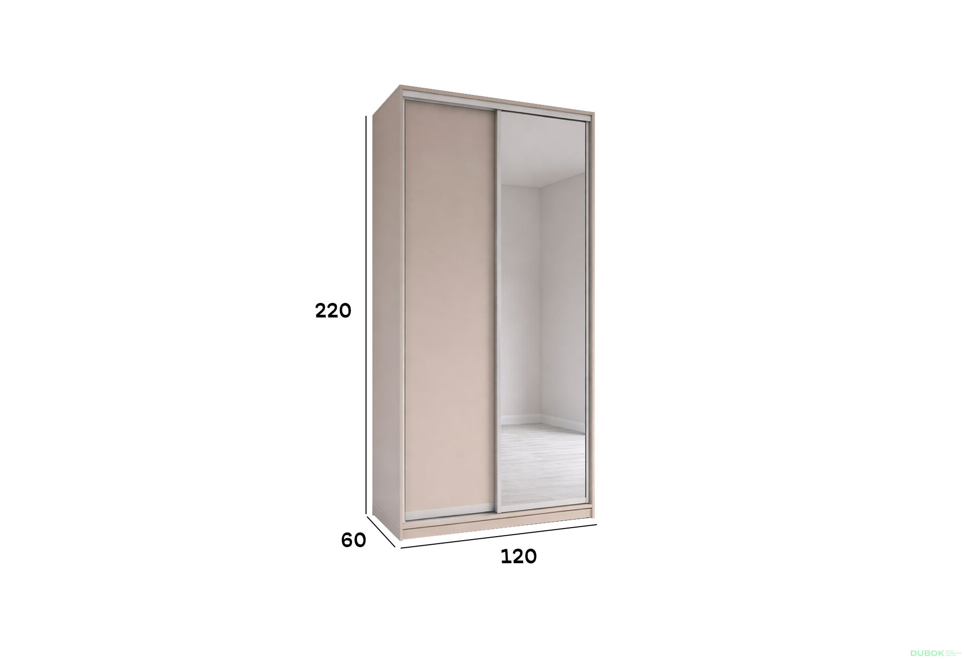 Obrázek 4 - Skříň s posuvnými dveřmi 1200x2200x600 1LTD 1 Zrcadlo Kašmír, profil stříbrný