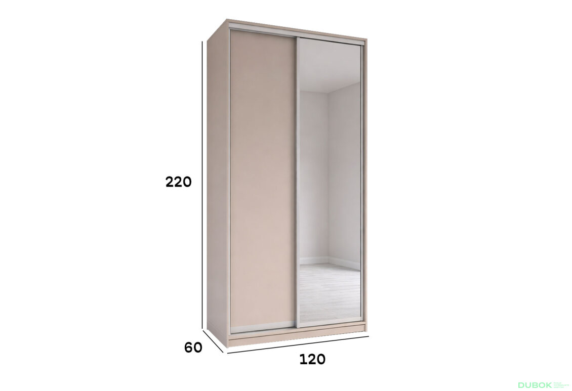 Obrázek 4 - Skříň s posuvnými dveřmi 1200x2200x600 1LTD 1 Zrcadlo Kašmír, profil stříbrný
