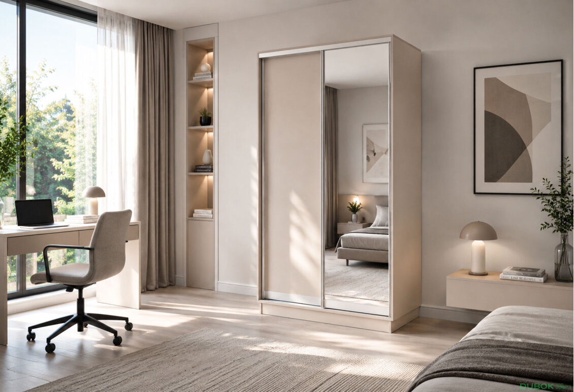 Obrázek 2 - Skříň s posuvnými dveřmi 1200x2200x600 1LTD 1 Zrcadlo Kašmír, profil stříbrný