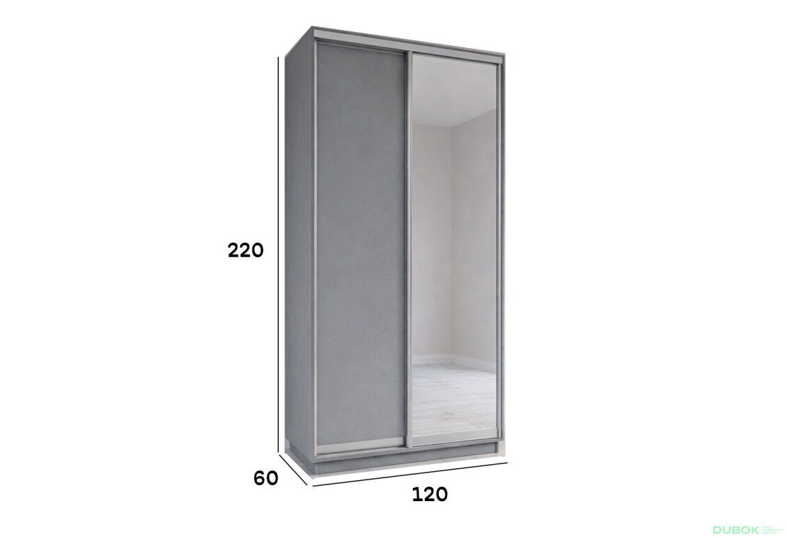 Obrázek 5 - Skříň s posuvnými dveřmi 1200x2200x600 1LTD 1 Zrcadlo šedá myška, profil stříbrný