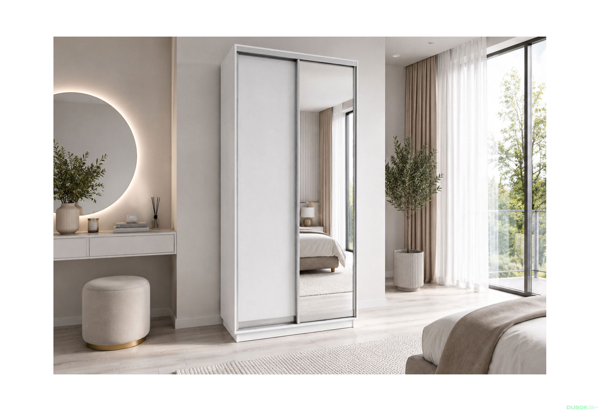Obrázek 2 - Skříň s posuvnými dveřmi 1200x2400x600 1LTD 1 Zrcadlo Nymphea Alba, profil stříbrný