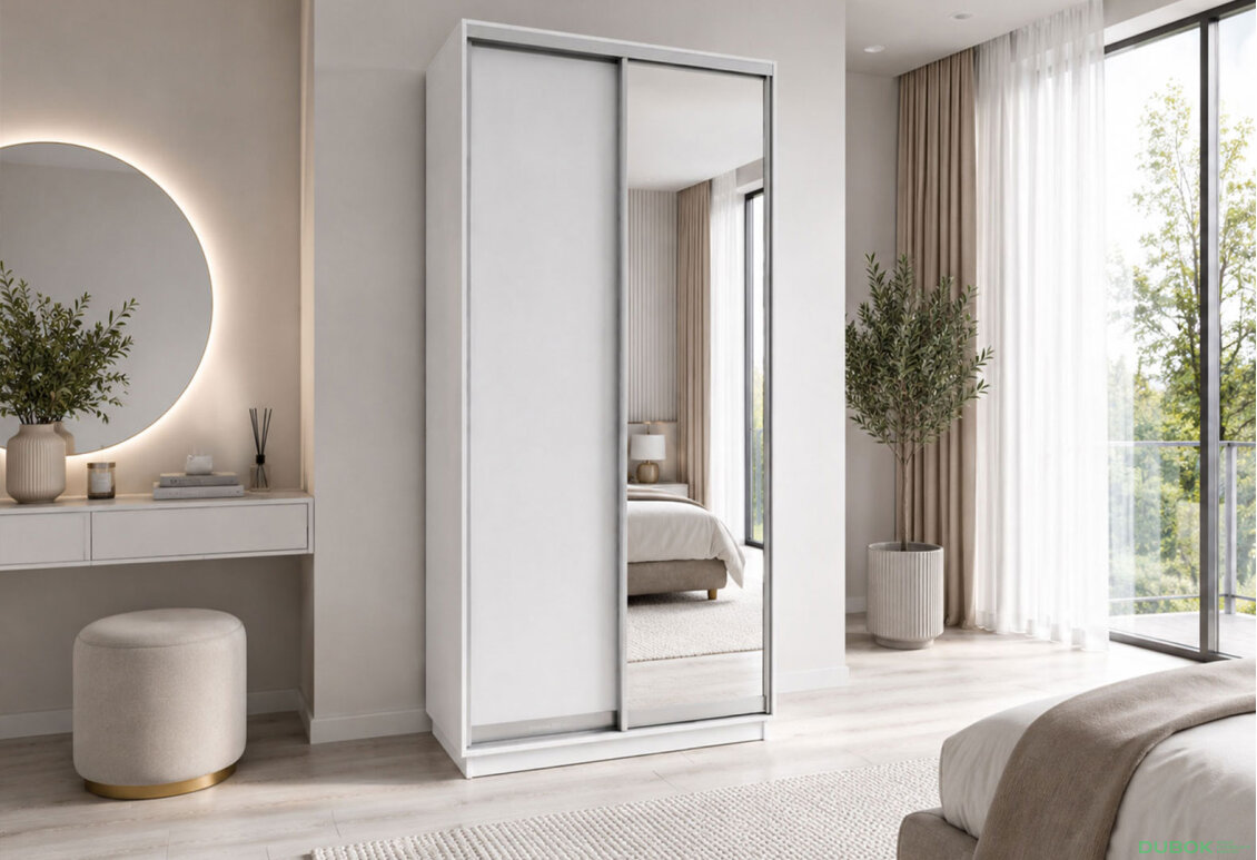 Obrázek 2 - Skříň s posuvnými dveřmi 1200x2400x600 1LTD 1 Zrcadlo Nymphea Alba, profil stříbrný