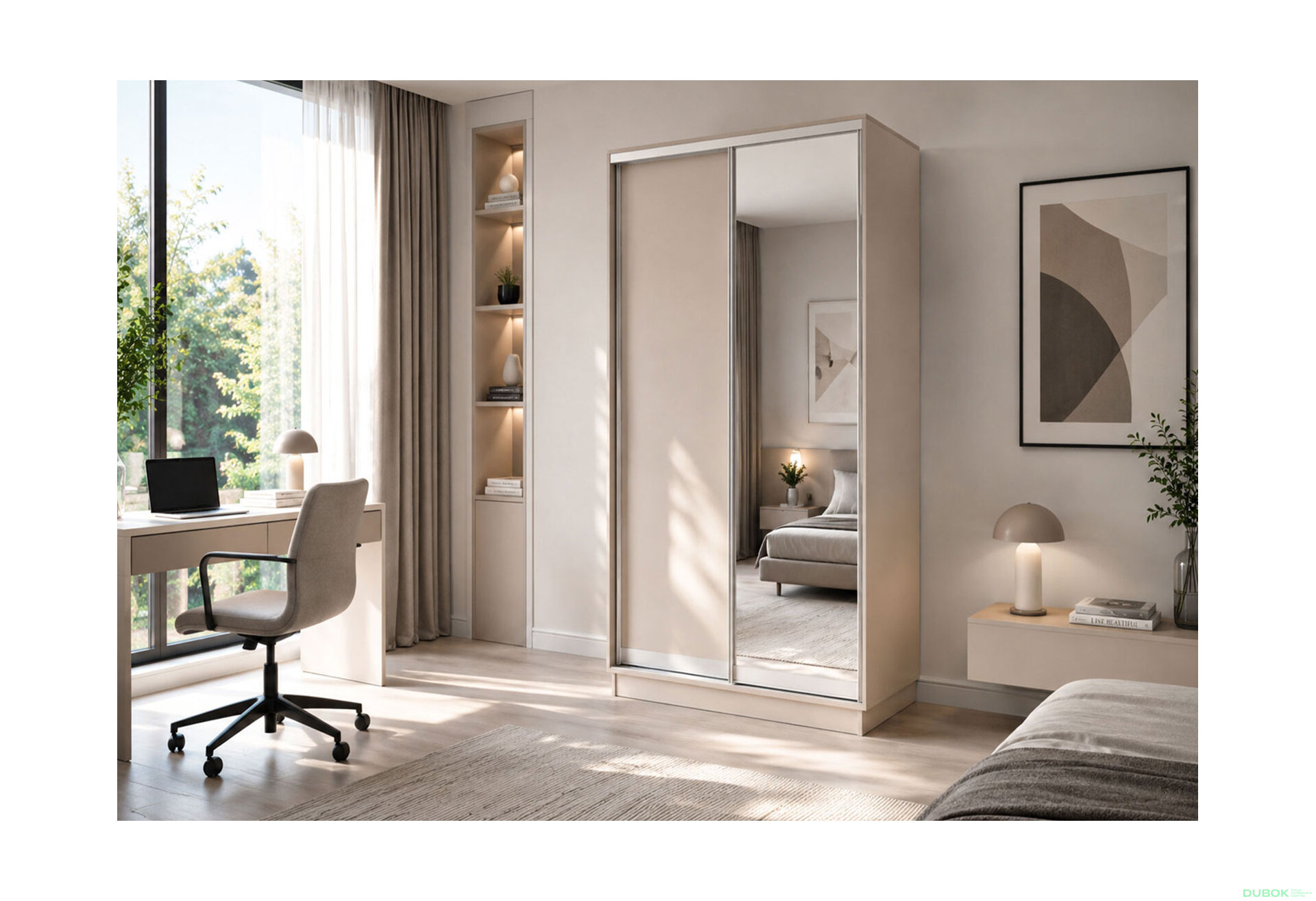 Obrázek 2 - Skříň s posuvnými dveřmi 1200x2400x600 1LTD 1 Zrcadlo Kašmír, profil stříbrný