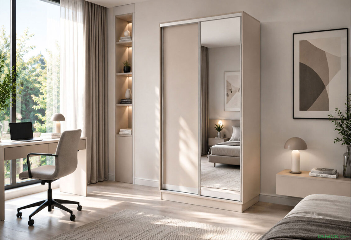 Obrázek 2 - Skříň s posuvnými dveřmi 1200x2400x600 1LTD 1 Zrcadlo Kašmír, profil stříbrný