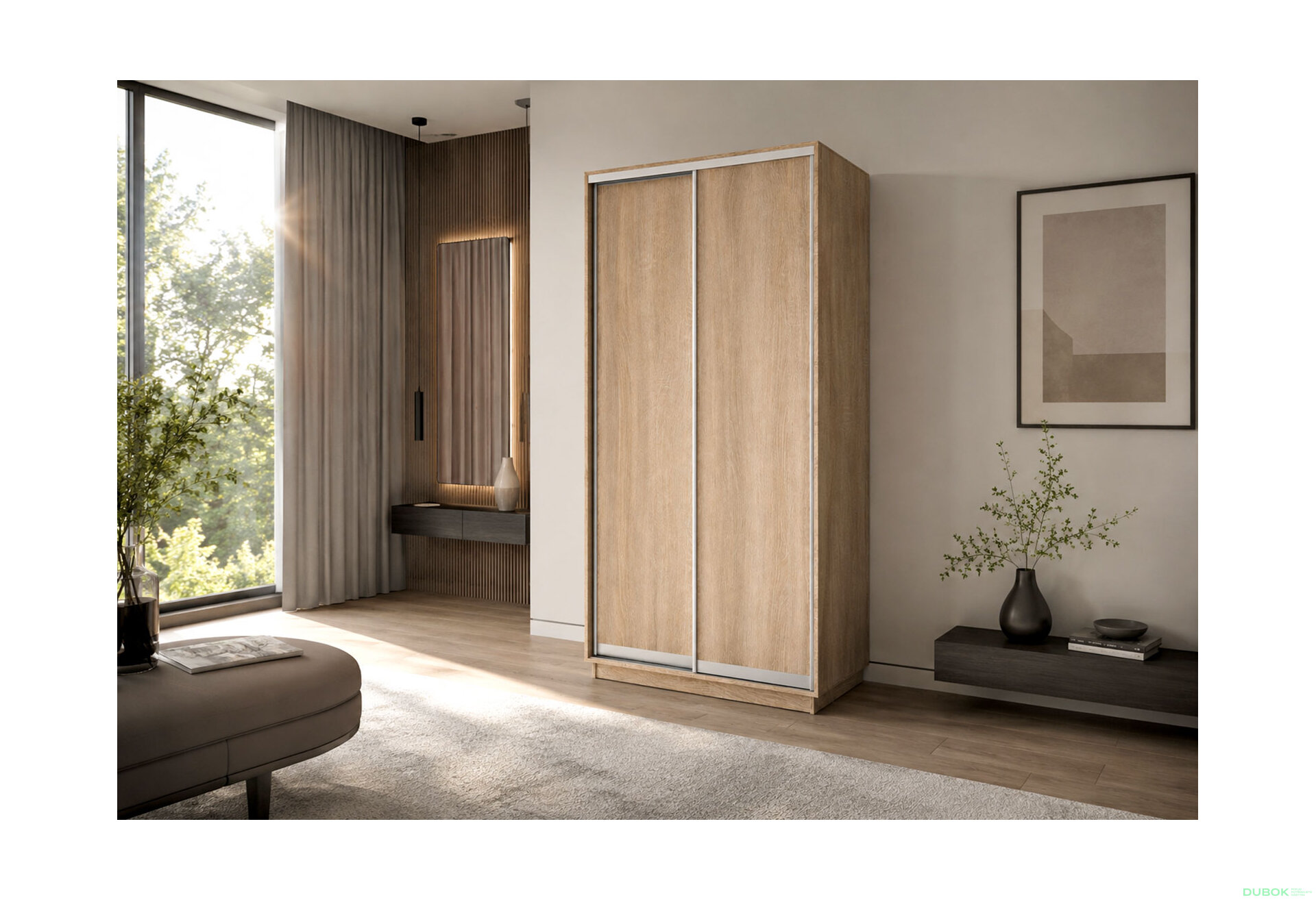 Obrázek 2 - Skříň s posuvnými dveřmi 1000x2200x450 2LTD Dub Sonoma, profil stříbrný
