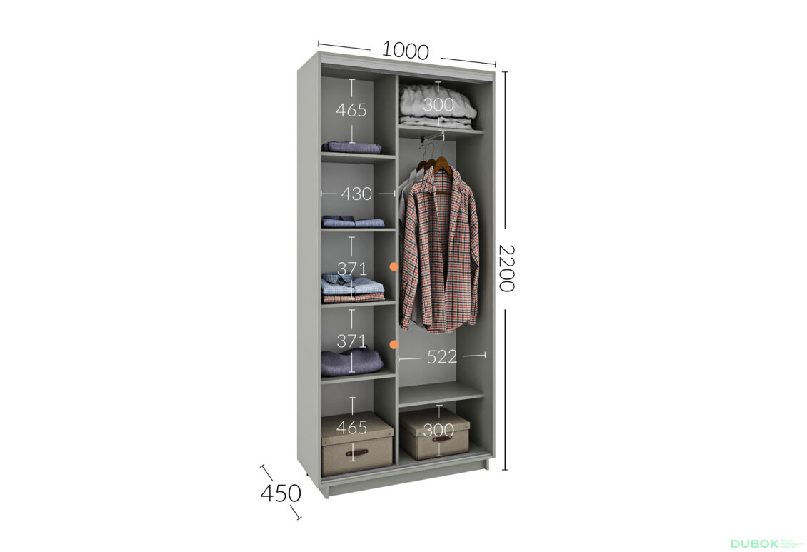 Obrázek 4 - Skříň s posuvnými dveřmi 1000x2200x450 2LTD šedá myška, profil stříbrný