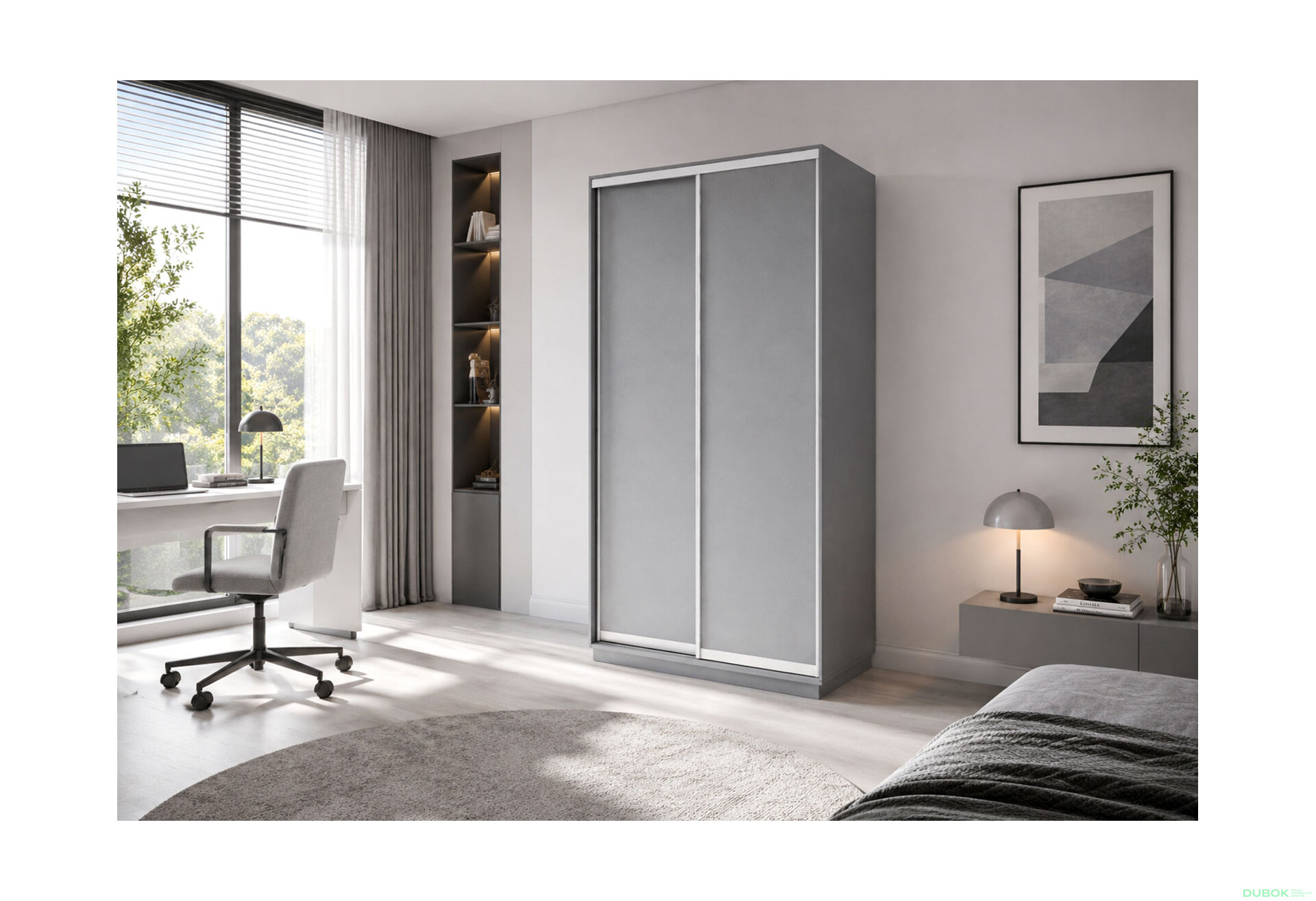Obrázek 2 - Skříň s posuvnými dveřmi 1000x2200x450 2LTD šedá myška, profil stříbrný