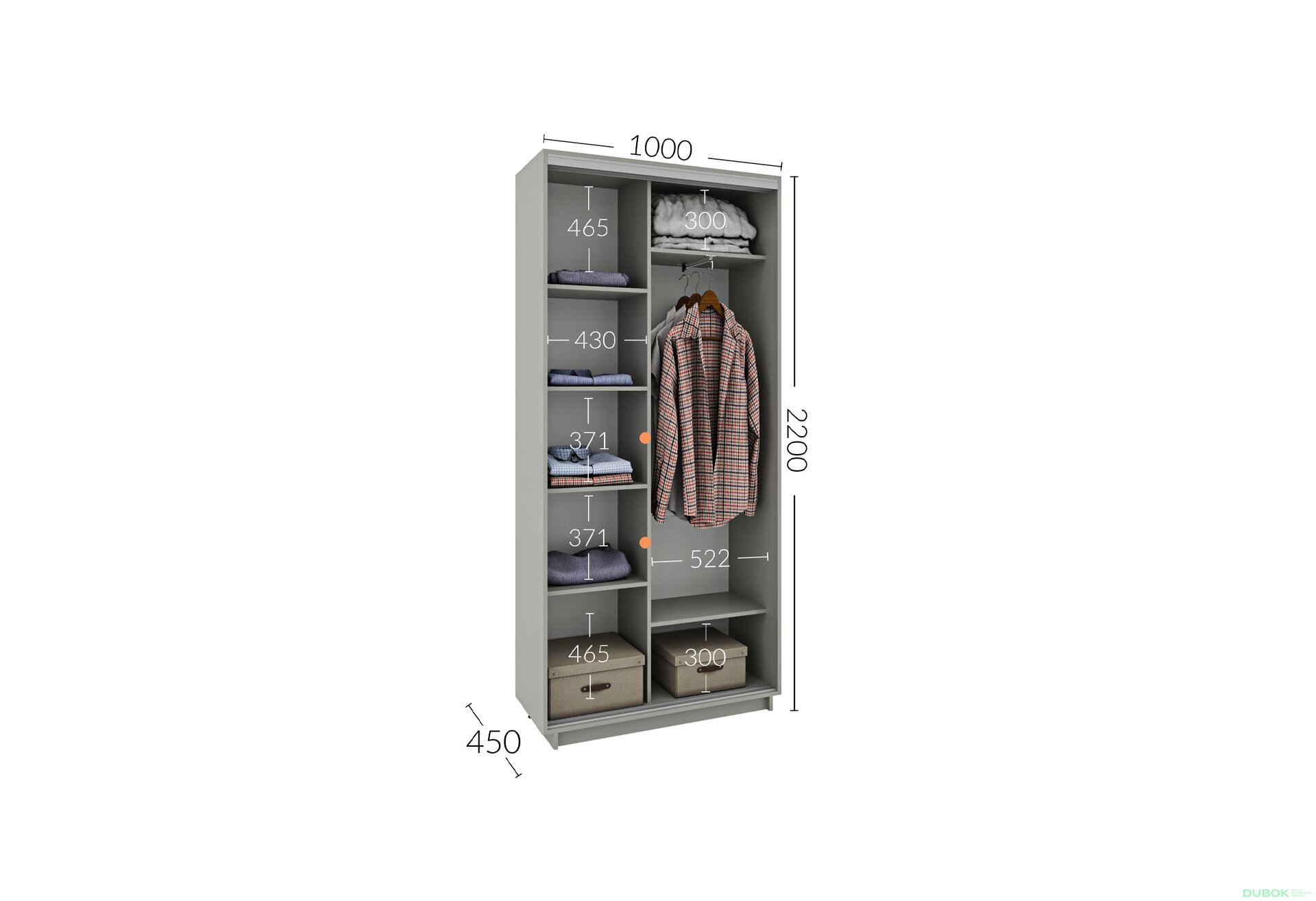 Obrázek 4 - Skříň s posuvnými dveřmi 1000x2200x450 2LTD nymphaea alba, profil stříbrný
