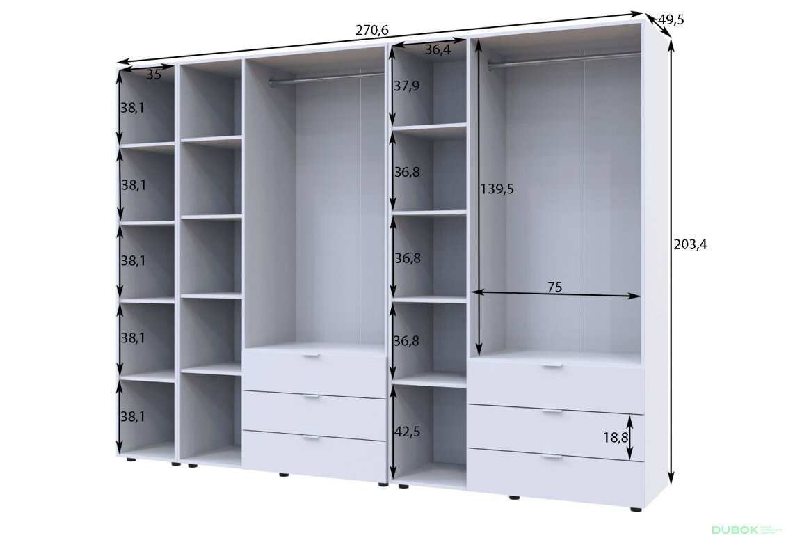 Obrázek 5 - Skříň šestidveřová s regálem Gelar 271 cm Dub sonoma