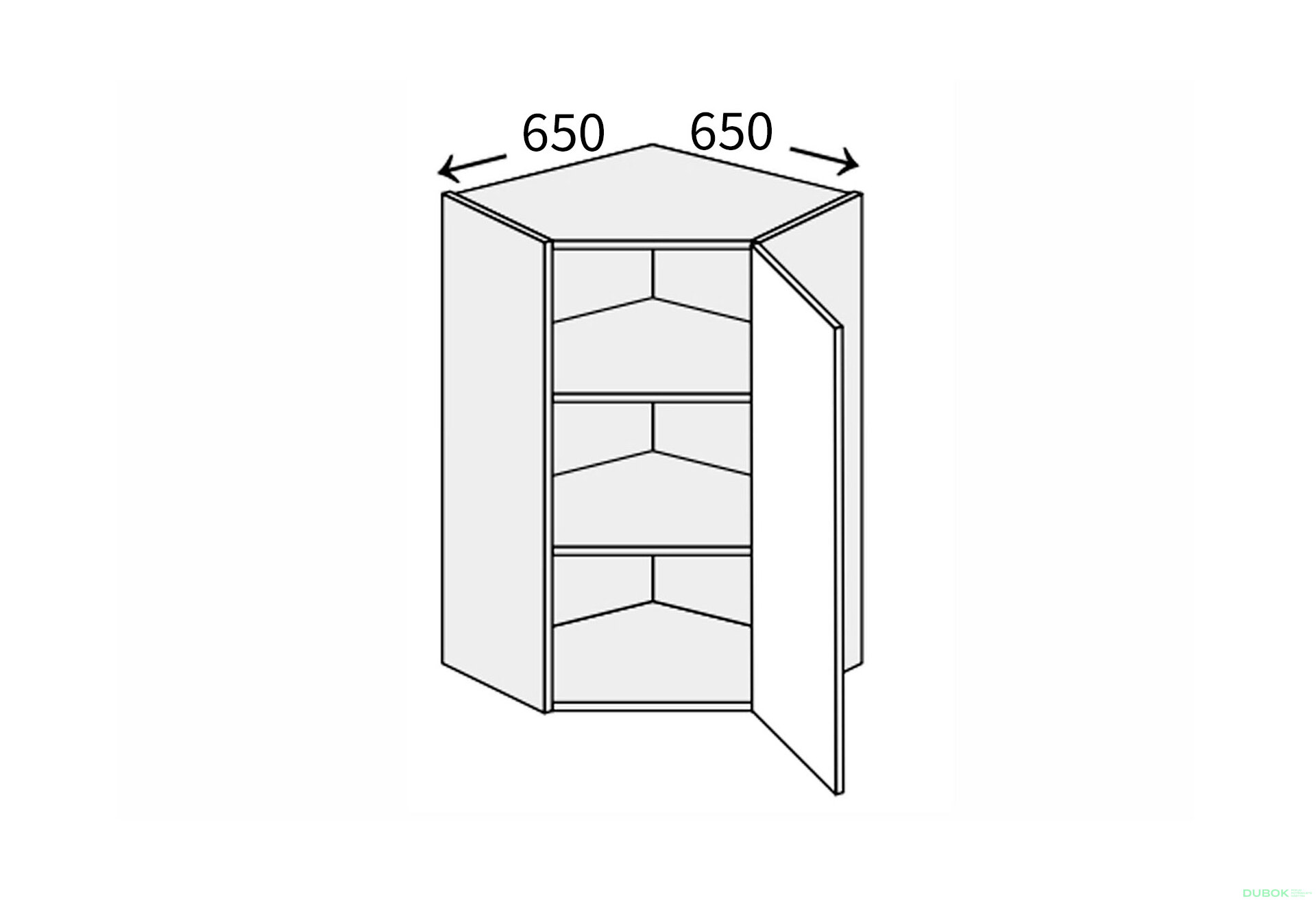 Obrázek 1 - Vrchní roh 45°/900 (650x650) 1dveře pravé Millenium