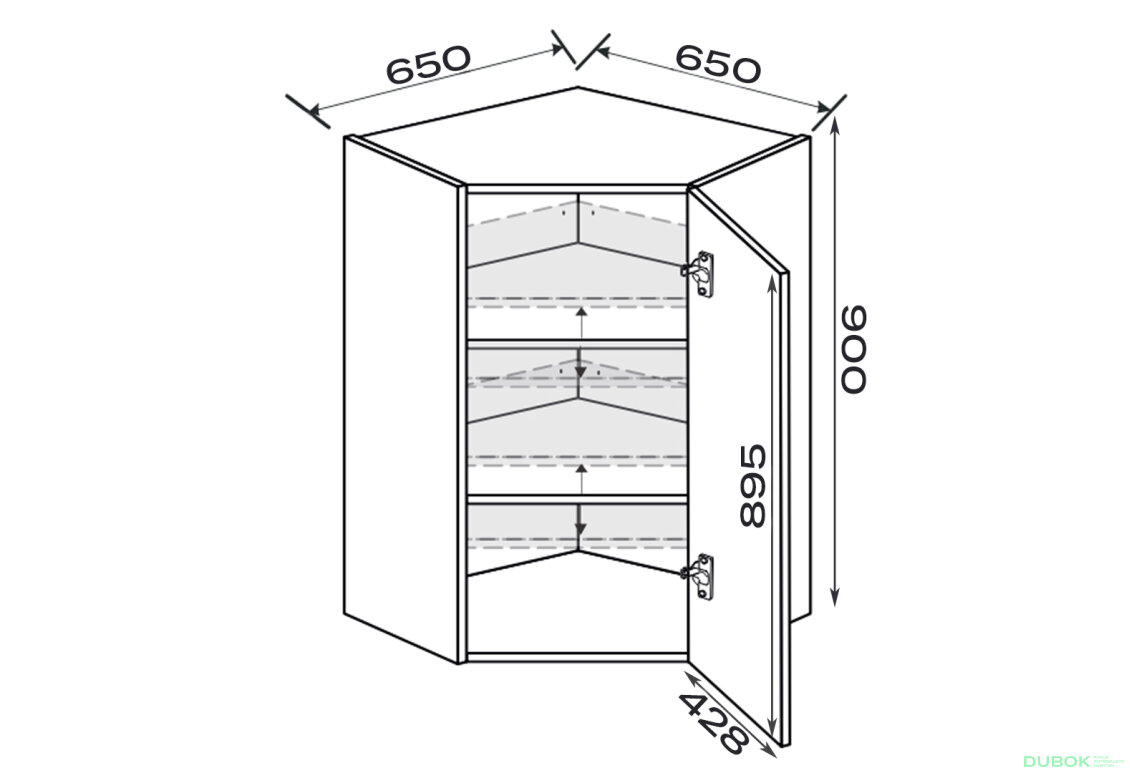Obrázek 2 - Vrchní roh 45°/900 (650x650) 1dveře pravé Millenium