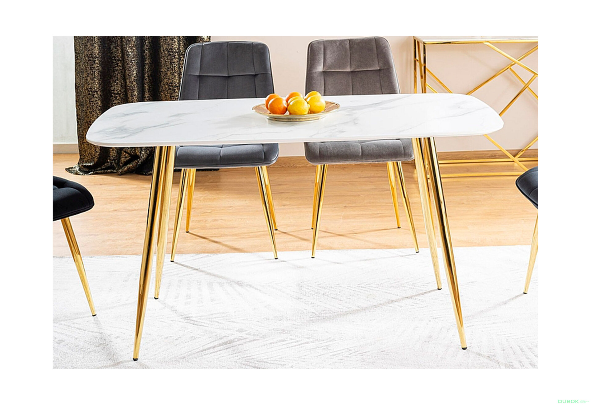 Obrázek 4 - Stůl Ceres 140x80 mramorový efekt, bílý / zlatý