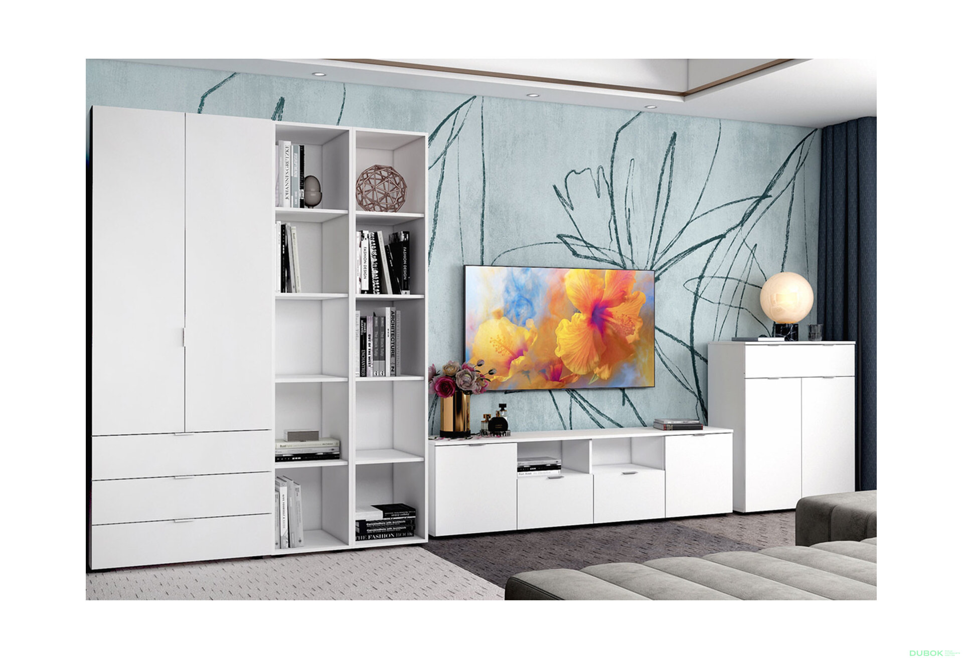Obrázek 2 - TV stolek s dvířky a zásuvkami Ron 4 180 cm Bílý Vystavený kus