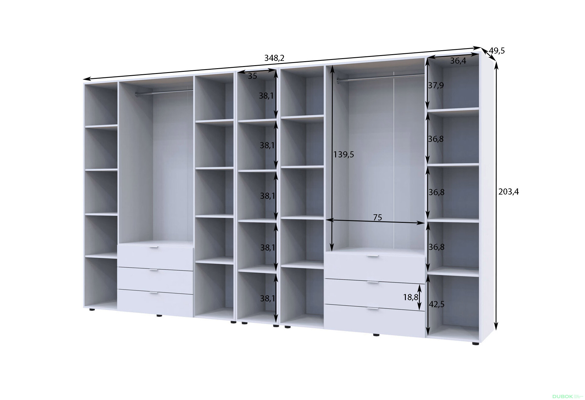 Obrázek 5 - Skříň osmidveřová s regálem Gelar 348.2 cm Grafit