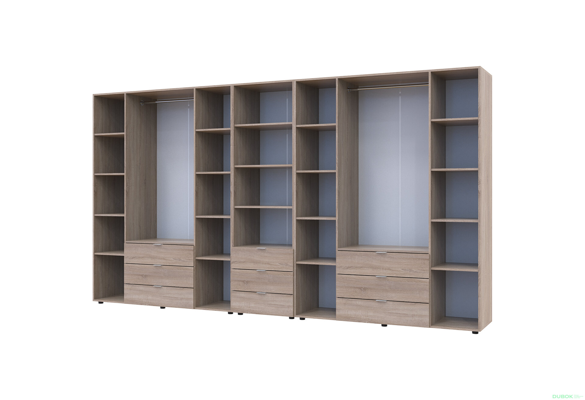 Obrázek 6 - Skříň osmidveřová s regálem se zásuvkami Gelar 370 cm dub sonoma