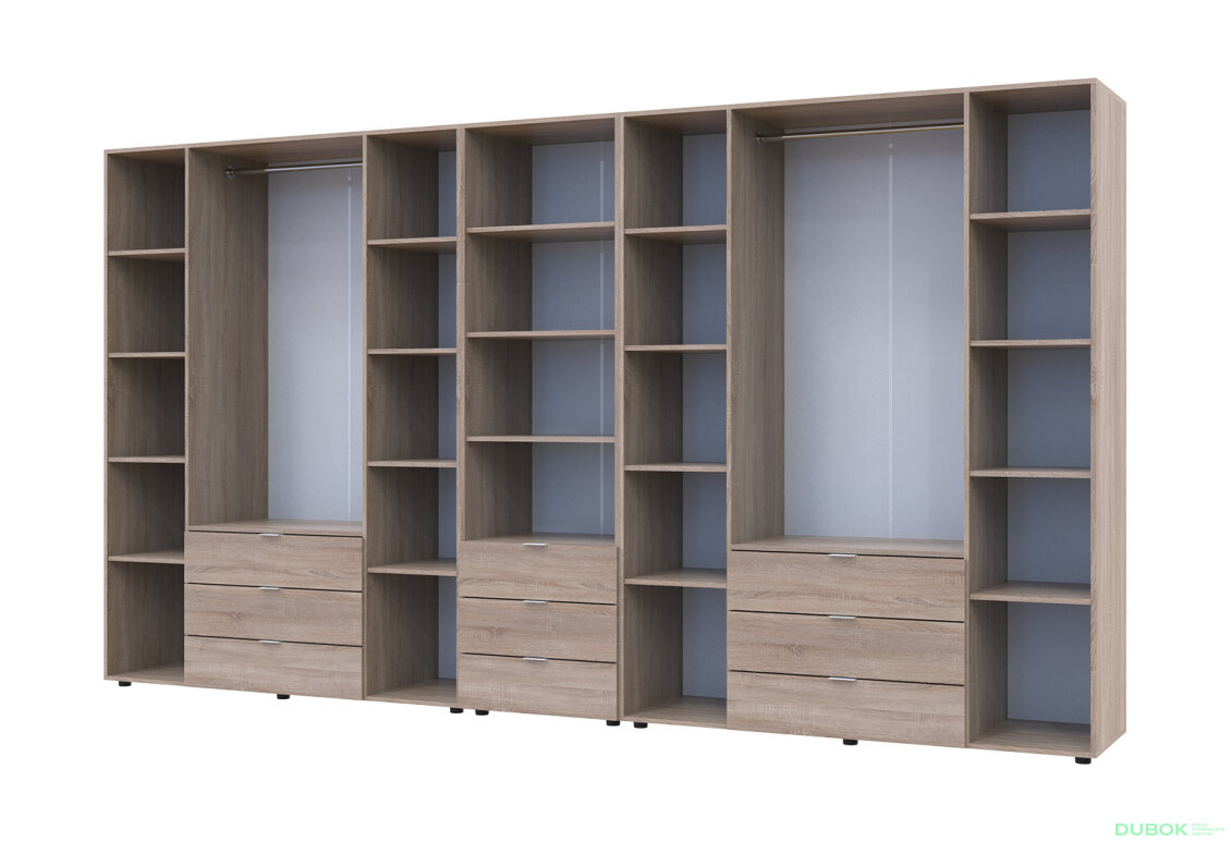Obrázek 6 - Skříň osmidveřová s regálem se zásuvkami Gelar 370 cm dub sonoma