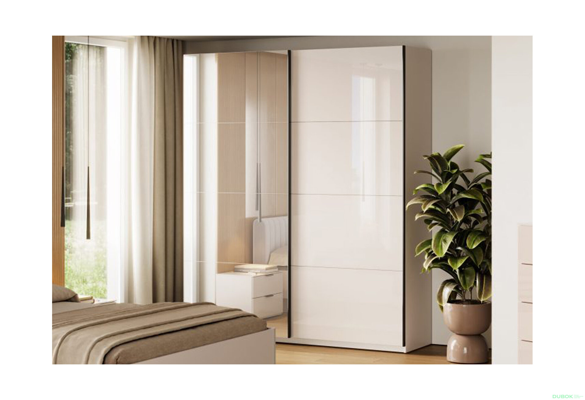 Obrázek 2 - Skříň s posuvnými dveřmi 2.0х2.4m (Dveře kašmírový lesk/Zrcadlo) Lori