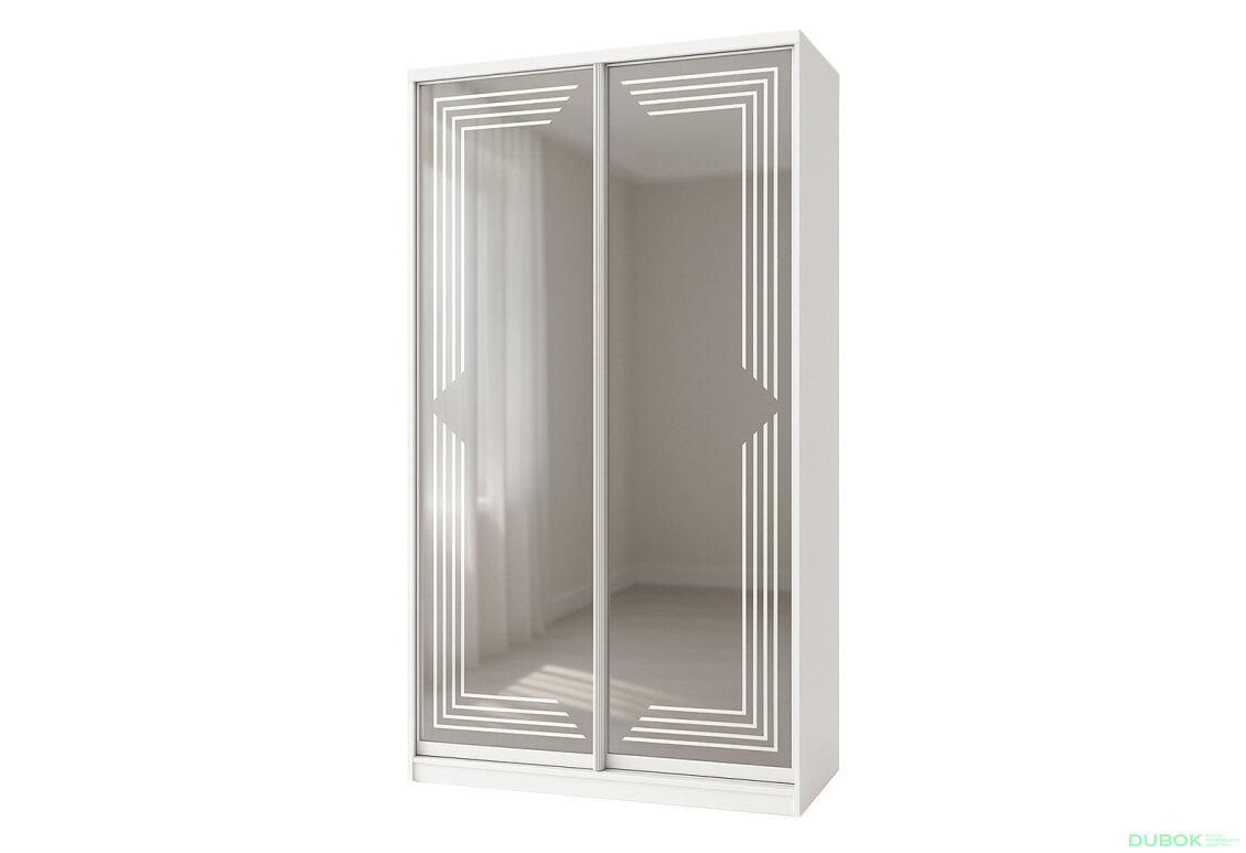 Skříň Rim-Veneziano 2D 1.0 m s uměleckým matováním na zrcadle 0580 LR, bílá