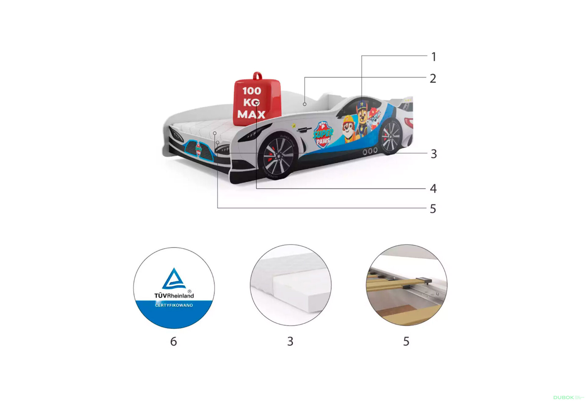 Obrázek 4 - Postel pro děti Cars 80x160 s roštem Tlapková patrola